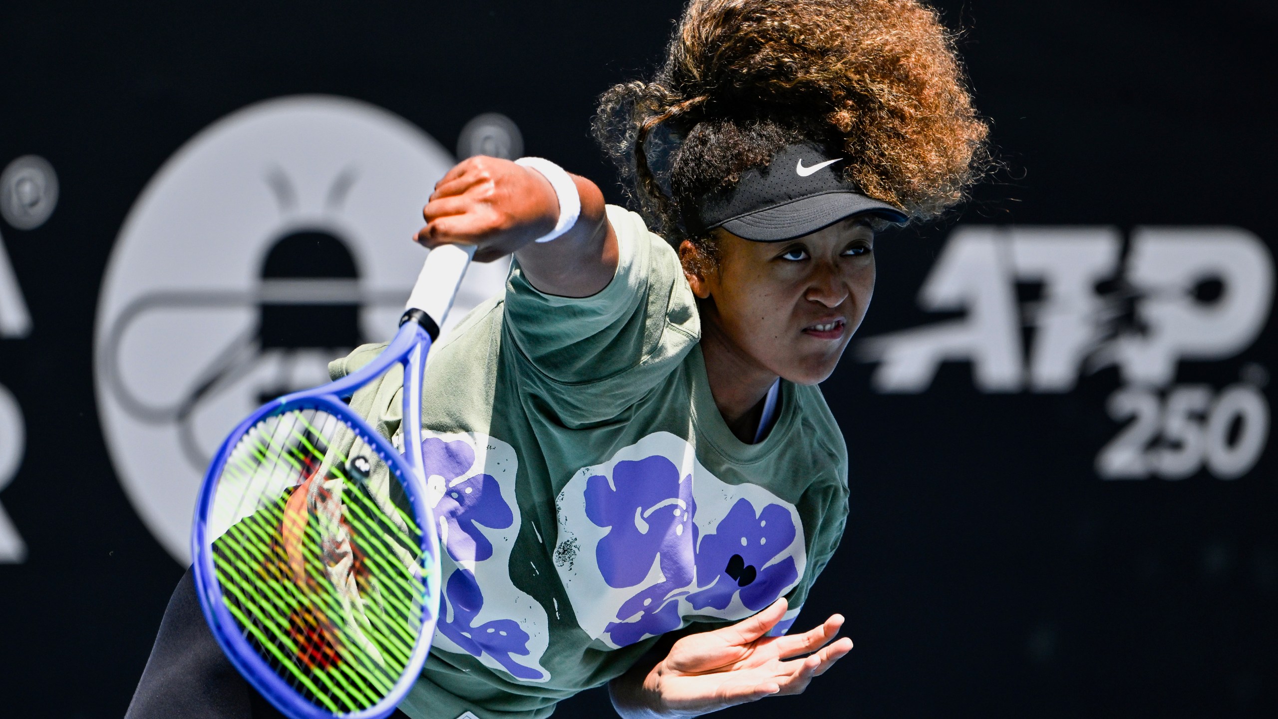 Naomi Osaka of Japan returns a shot during a practice session at Manuka Doctor Arena in Auckland, New Zealand, Sunday, Dec. 29, 2024, ahead of the ASB Classic tennis tournament. (Alan Lee/Photosport via AP)