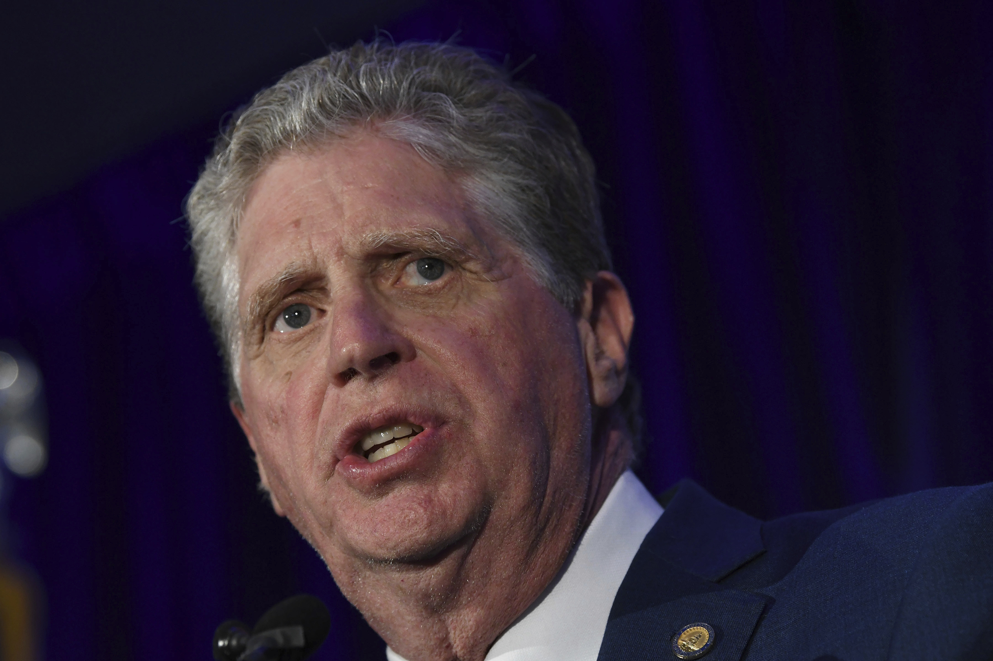 FILE - Gov. Daniel McKee gives his victory speech during an election night gathering of Rhode Island Democratic candidates and supporters on Nov. 8, 2022, in Providence, R.I. (AP Photo/Mark Stockwell, File)