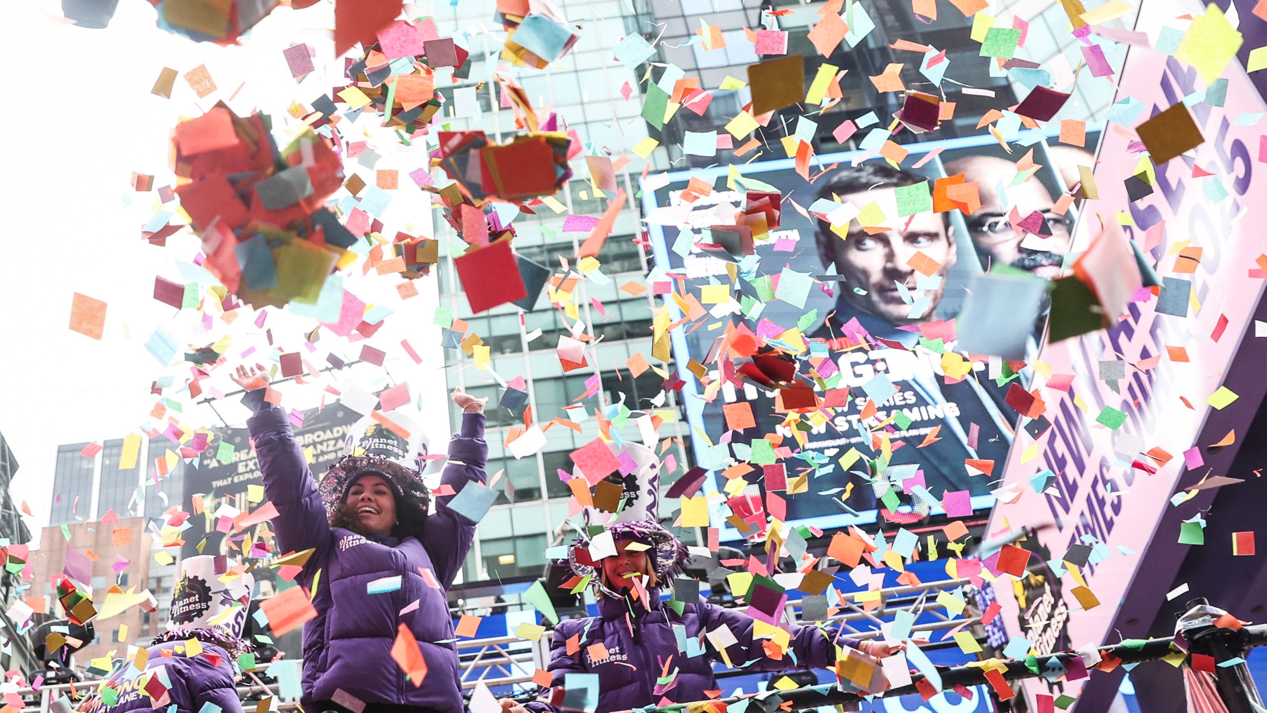 Organizers throw confetti ahead of New Year's Eve in Times Square, Sunday, Dec. 29, 2024, in New York. (AP Photo/Heather Khalifa)