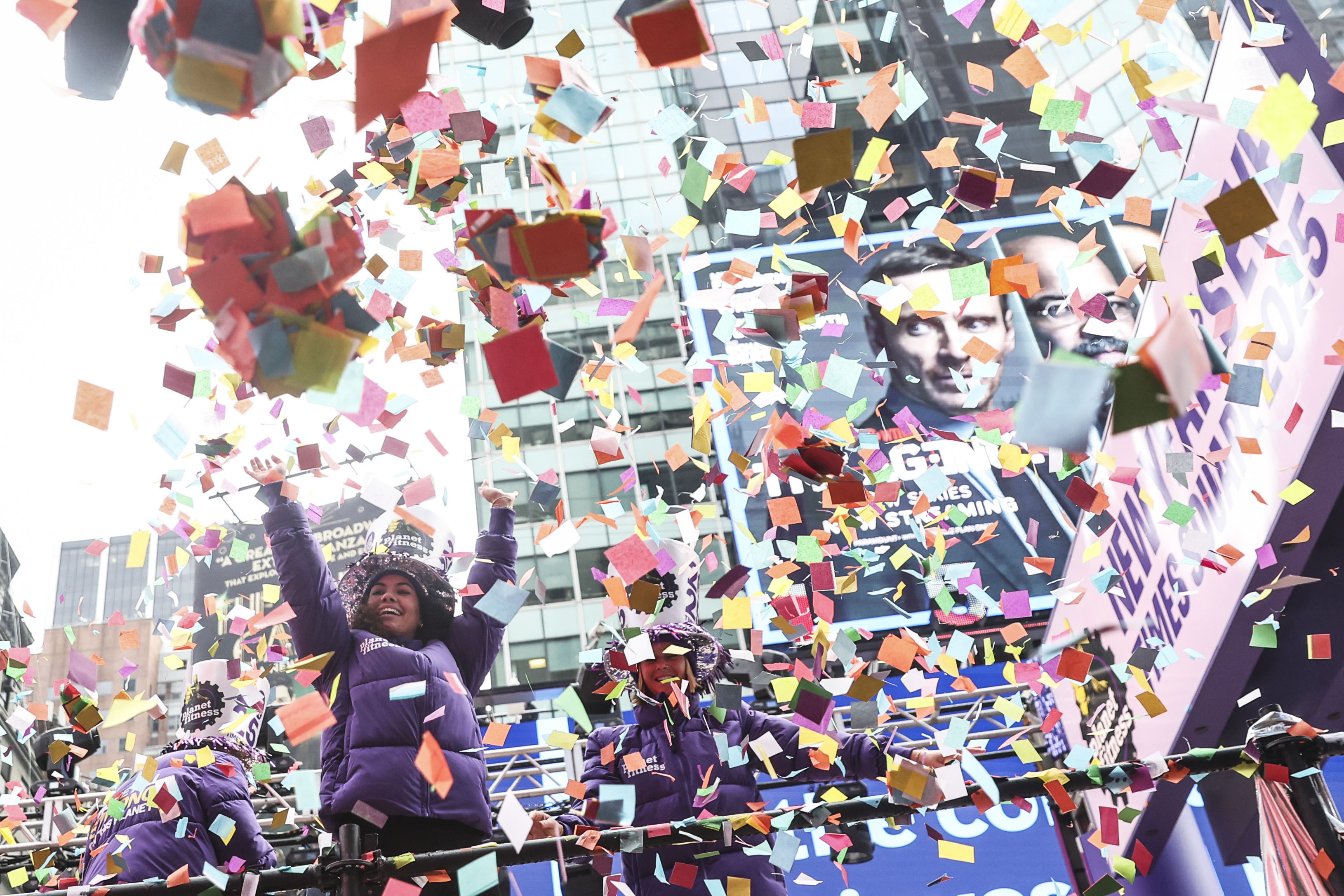 Organizers throw confetti ahead of New Year's Eve in Times Square, Sunday, Dec. 29, 2024, in New York. (AP Photo/Heather Khalifa)