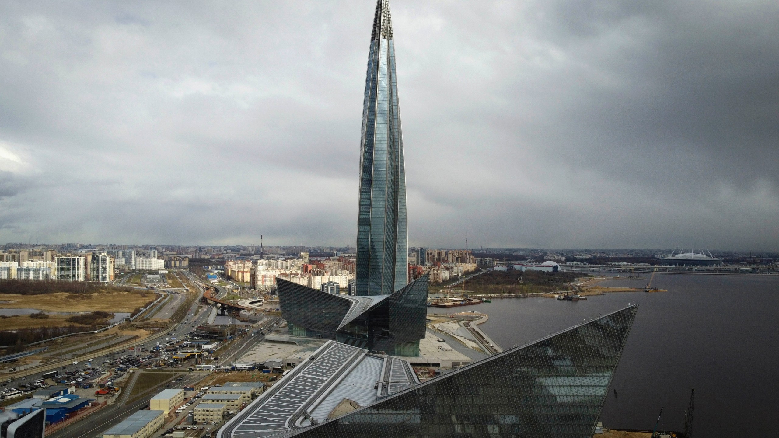 FILE - A view of the business tower Lakhta Centre, the headquarters of Russian gas monopoly Gazprom in St. Petersburg, Russia, April 27, 2022. (AP Photo/Dmitri Lovetsky, File)