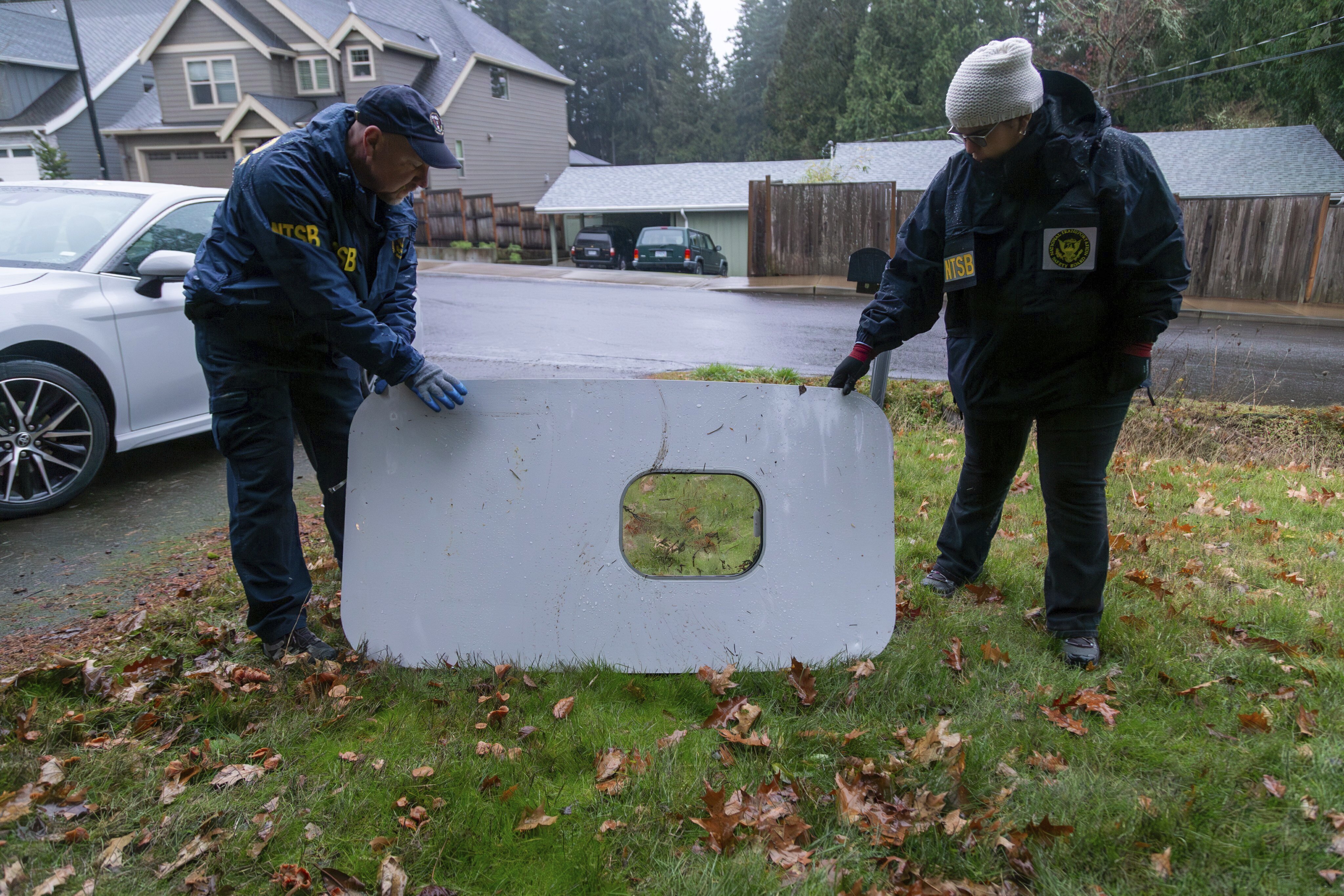 FILE - This photo released by the National Transportation Safety Board shows the door plug that fell from Alaska Airlines Flight 1282 on Jan. 8, 2024, in Portland, Ore. (National Transportation Safety Board via AP, file)