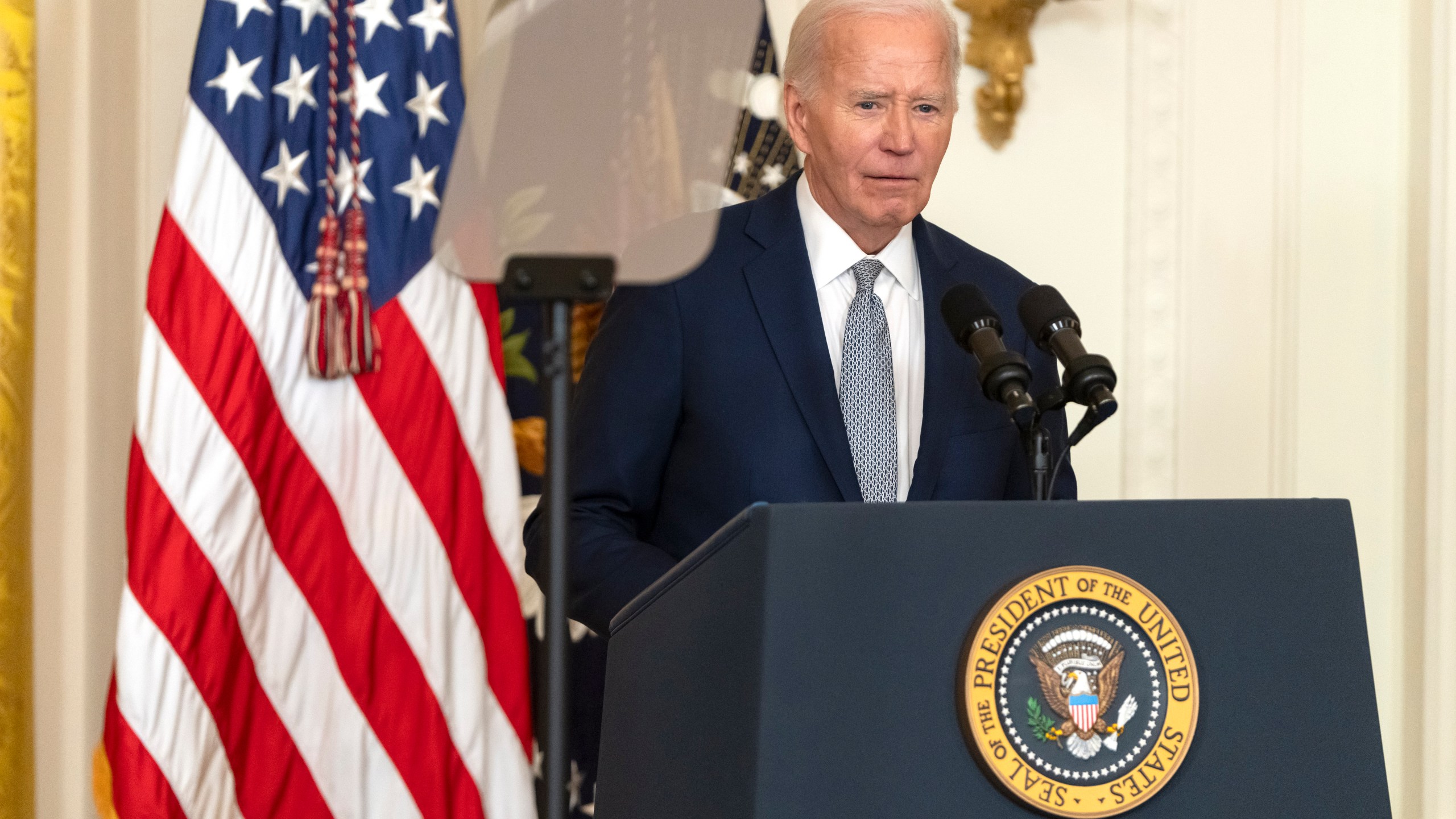 President Joe Biden speaks at an event to award the Presidential Citizens Medal to recipients in the East Room at the White House, Thursday, Jan. 2, 2025, in Washington. (AP Photo/Mark Schiefelbein)