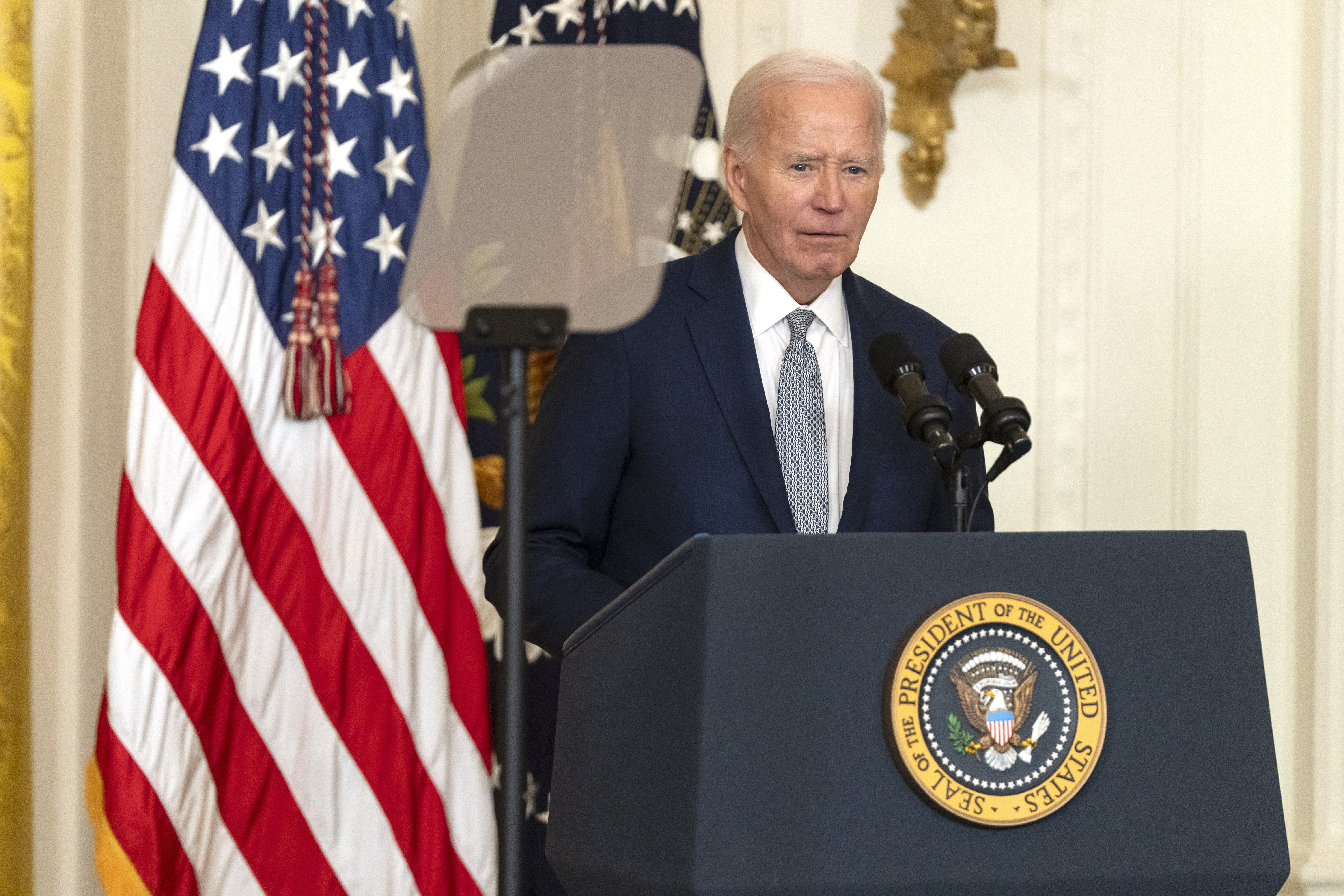 President Joe Biden speaks at an event to award the Presidential Citizens Medal to recipients in the East Room at the White House, Thursday, Jan. 2, 2025, in Washington. (AP Photo/Mark Schiefelbein)