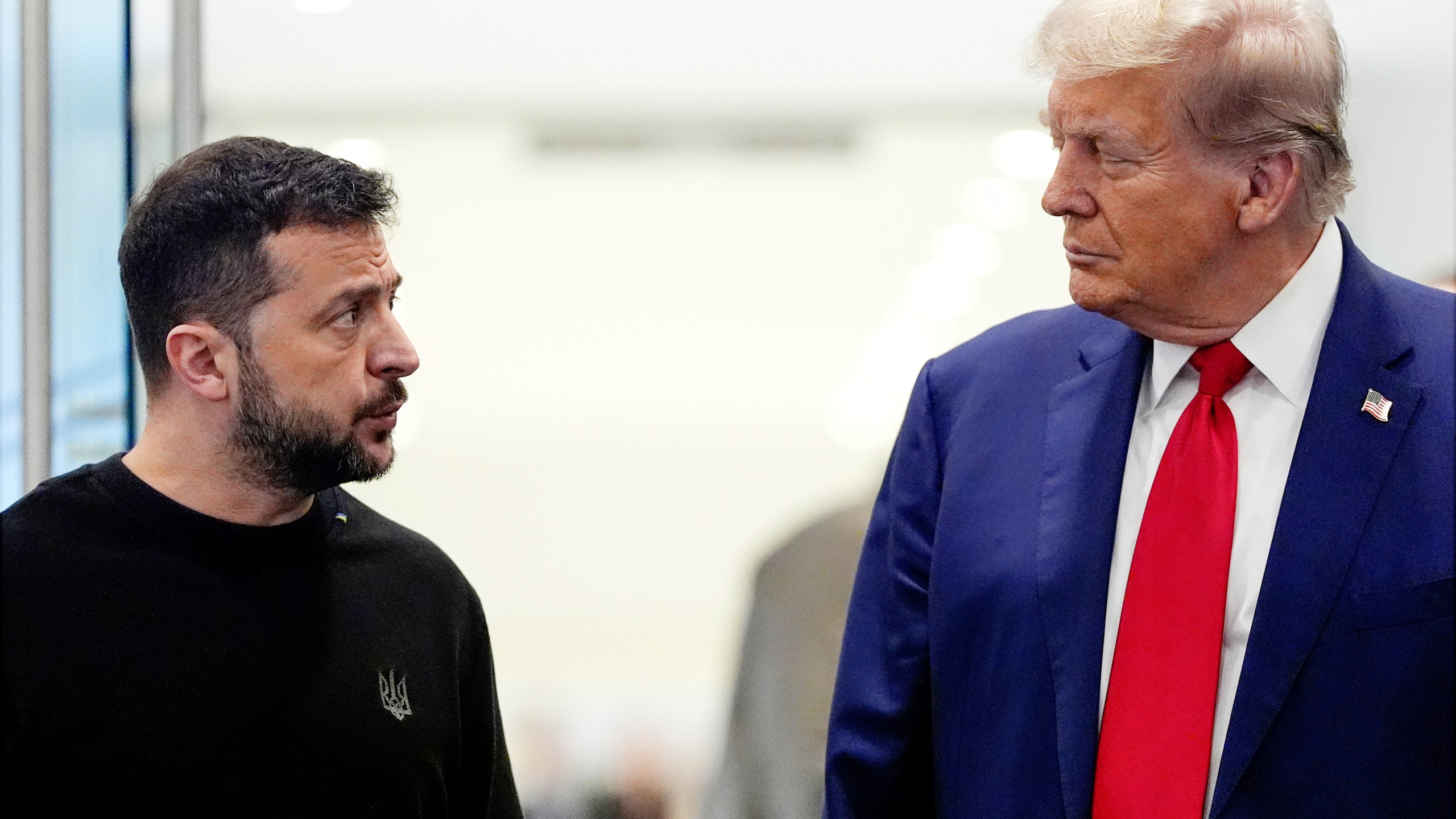 FILE - Former President Donald Trump meets with Ukraine's President Volodymyr Zelenskyy at Trump Tower, Friday, Sept. 27, 2024, in New York. (AP Photo/Julia Demaree Nikhinson, File)