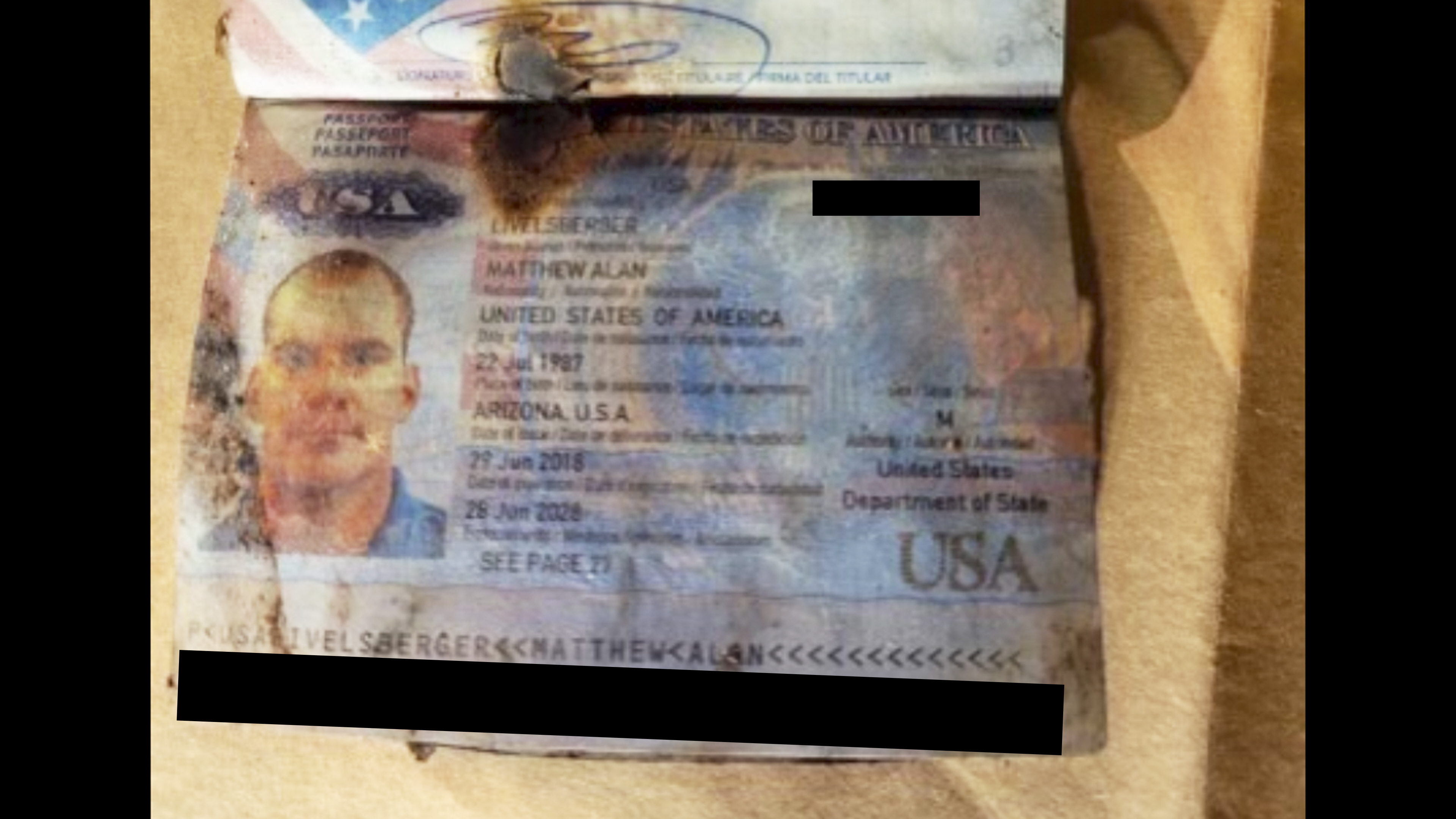 This undated photo, provided by the Las Vegas Police Department shows a passport belonging to Matthew Livelsberger, found inside a Tesla Cybertruck involved in an explosion outside the Trump Hotel in Las Vegas. (Las Vegas Police Department via AP)