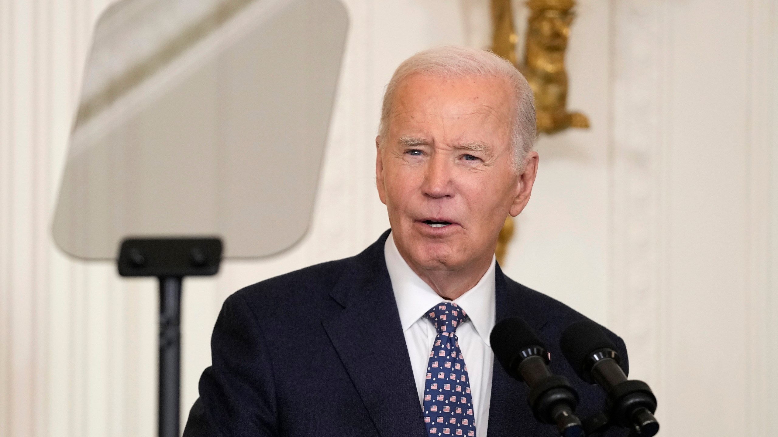 President Joe Biden speaks before presenting the Medal of Honor, the nation's highest military decoration, to several recipients during a ceremony in the East Room of the White House in Washington, Friday, Jan. 3, 2025. (AP Photo/Susan Walsh)