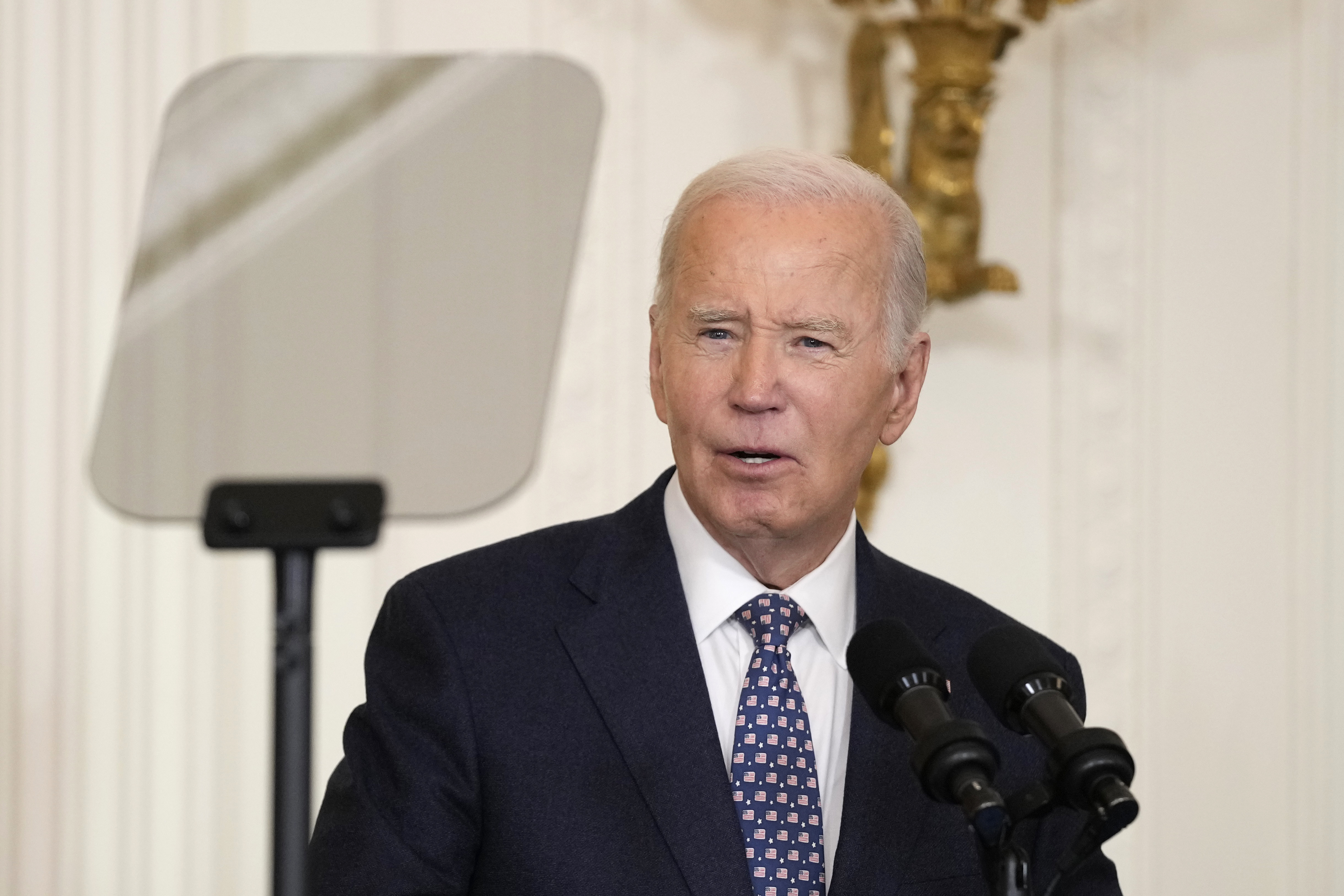 President Joe Biden speaks before presenting the Medal of Honor, the nation's highest military decoration, to several recipients during a ceremony in the East Room of the White House in Washington, Friday, Jan. 3, 2025. (AP Photo/Susan Walsh)