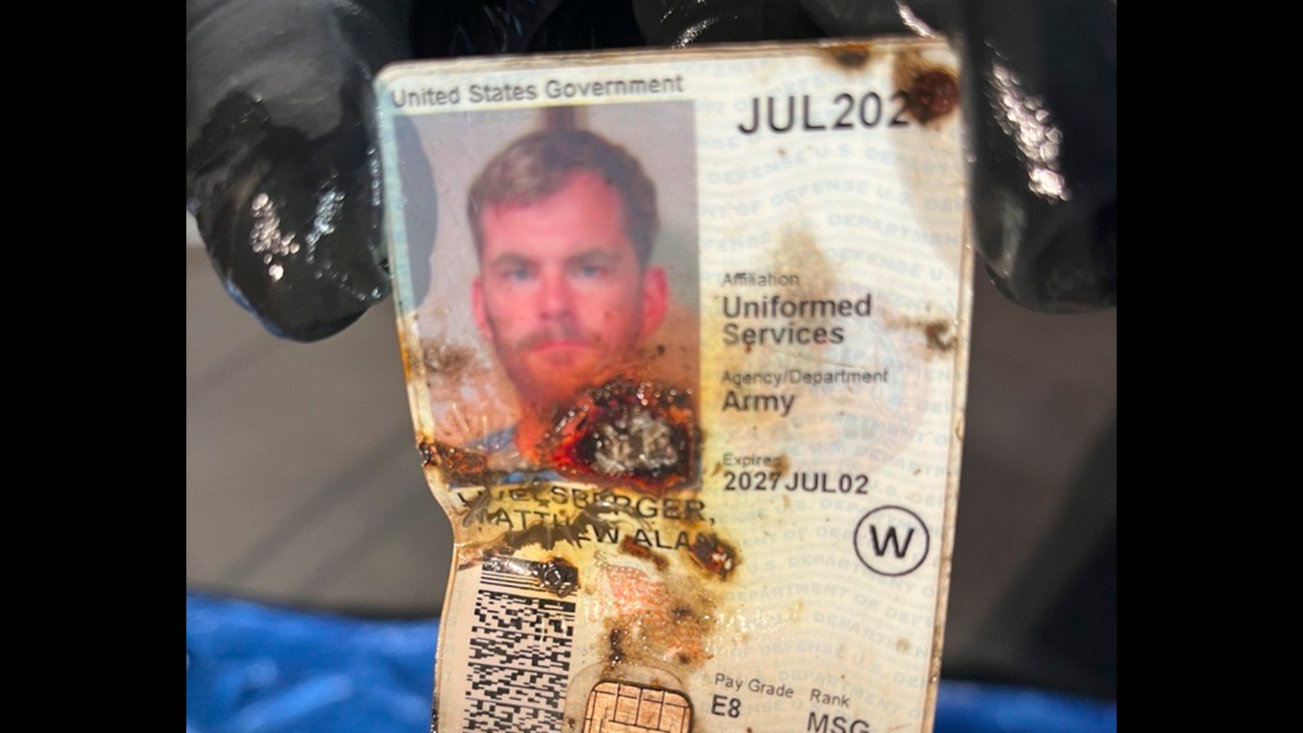 This undated photo, provided by the Las Vegas Police Department shows an ID belonging to Matthew Livelsberger, found inside a Tesla Cybertruck involved in an explosion outside the Trump Hotel in Las Vegas. (Las Vegas Police Department via AP)