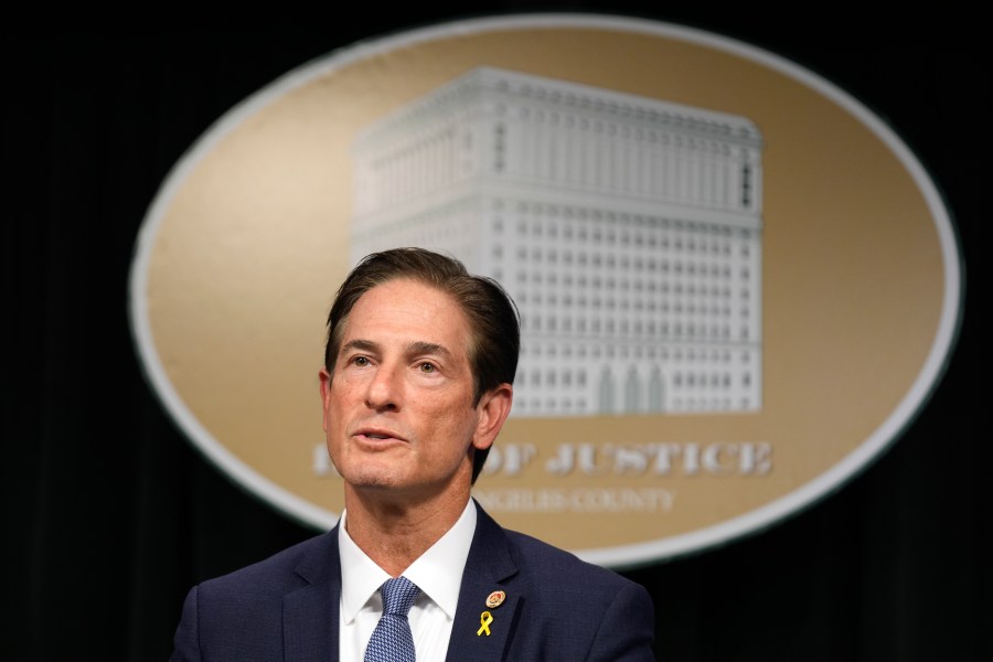 Los Angeles County District Attorney Nathan Hochman talks about the resentencing of Erik and Lyle Menendez for the murders of their parents decades ago during a news conference in downtown Los Angeles on Friday, Jan. 3, 2025. (AP Photo/Damian Dovarganes)