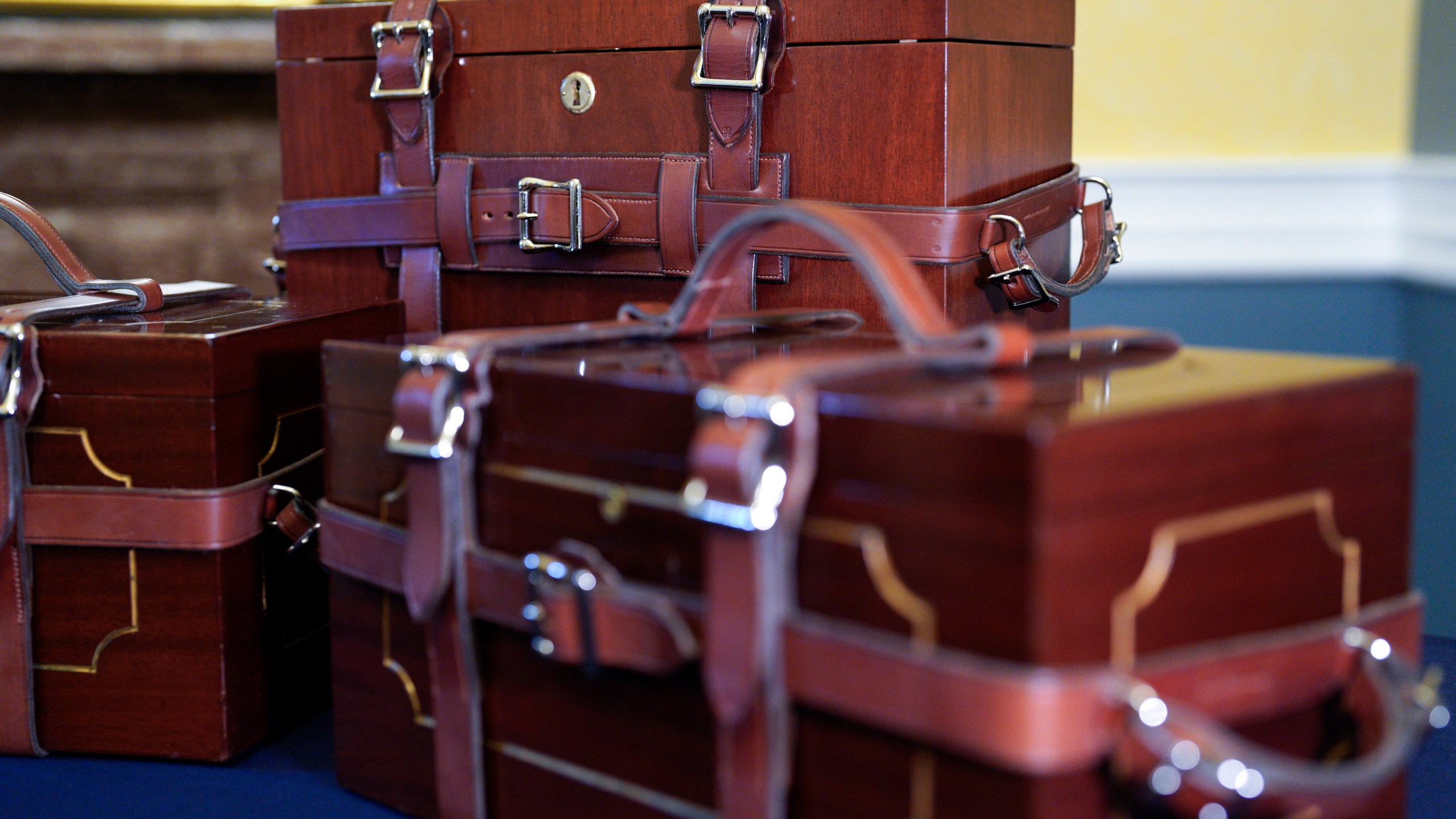 The mahogany boxes that will hold the electoral votes are on display on Capitol Hill, Thursday, Dec. 19, 2024, in Washington. (AP Photo/Yuri Gripas)