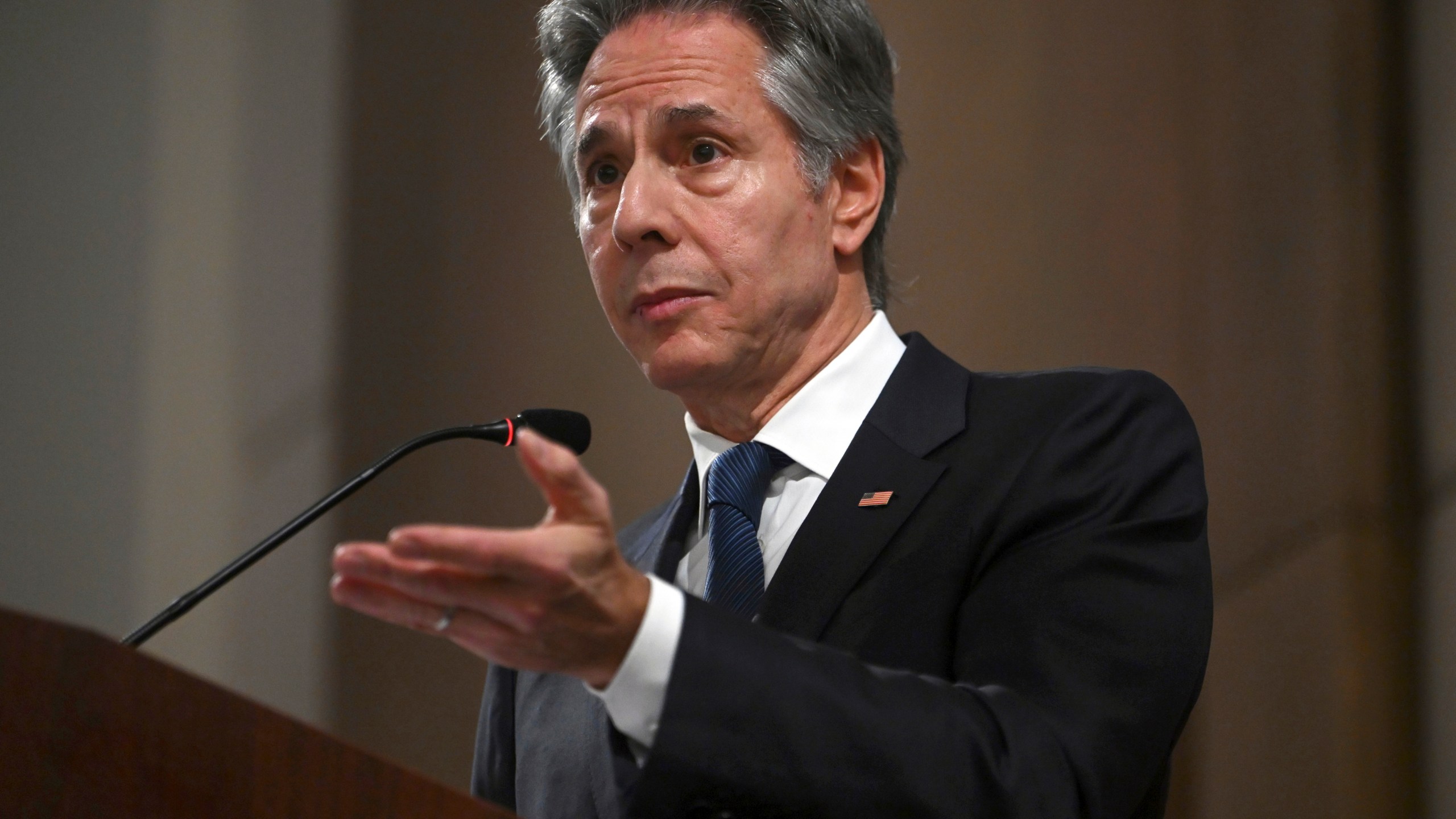 FILE - Secretary of State Antony Blinken speaks after meeting with the foreign ministers of the Arab Contact Group on Syria in Jordan's southern Red Sea coastal city of Aqaba, Dec. 14, 2024. (Andrew Caballero-Reynolds/Pool via AP, File)