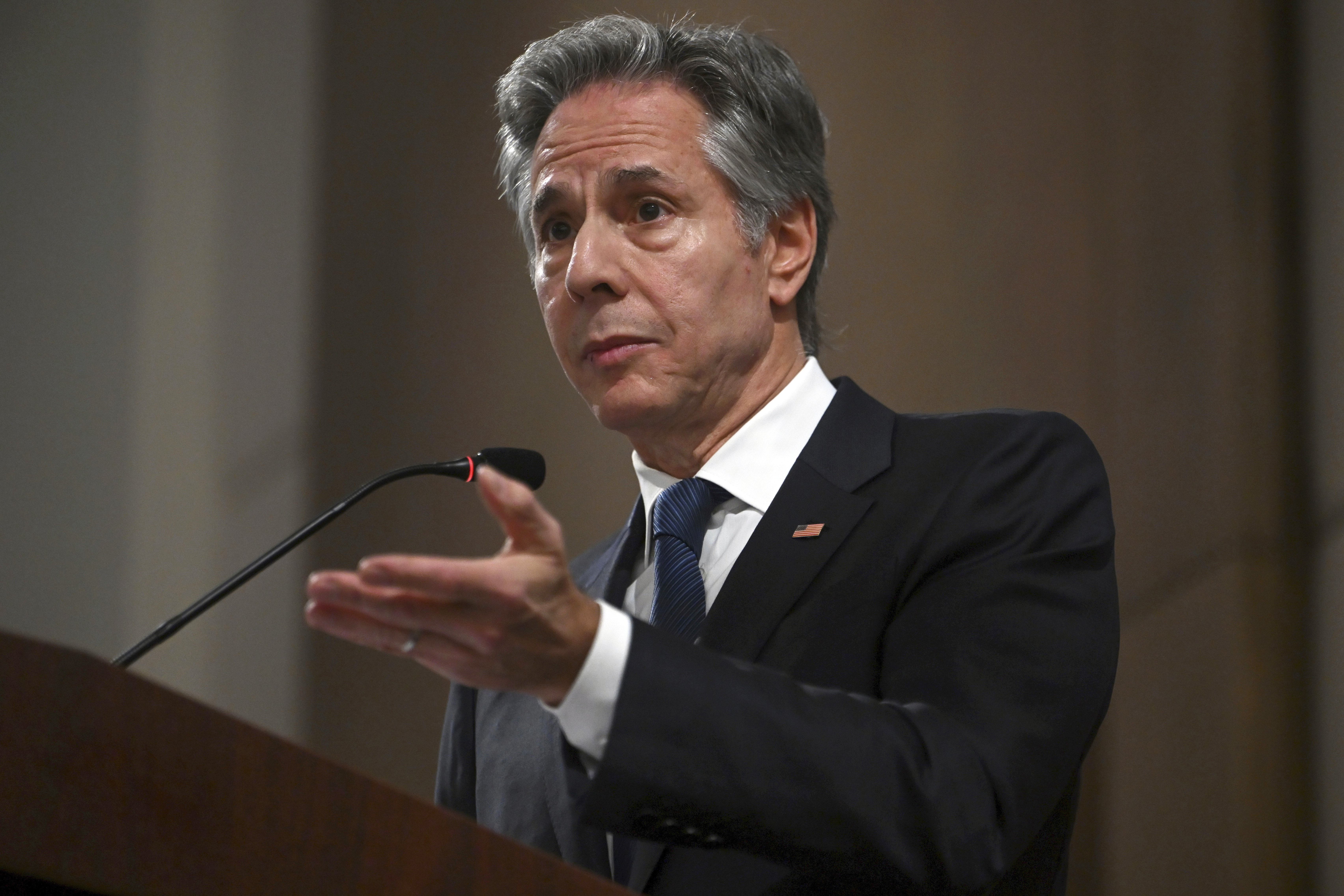 FILE - Secretary of State Antony Blinken speaks after meeting with the foreign ministers of the Arab Contact Group on Syria in Jordan's southern Red Sea coastal city of Aqaba, Dec. 14, 2024. (Andrew Caballero-Reynolds/Pool via AP, File)