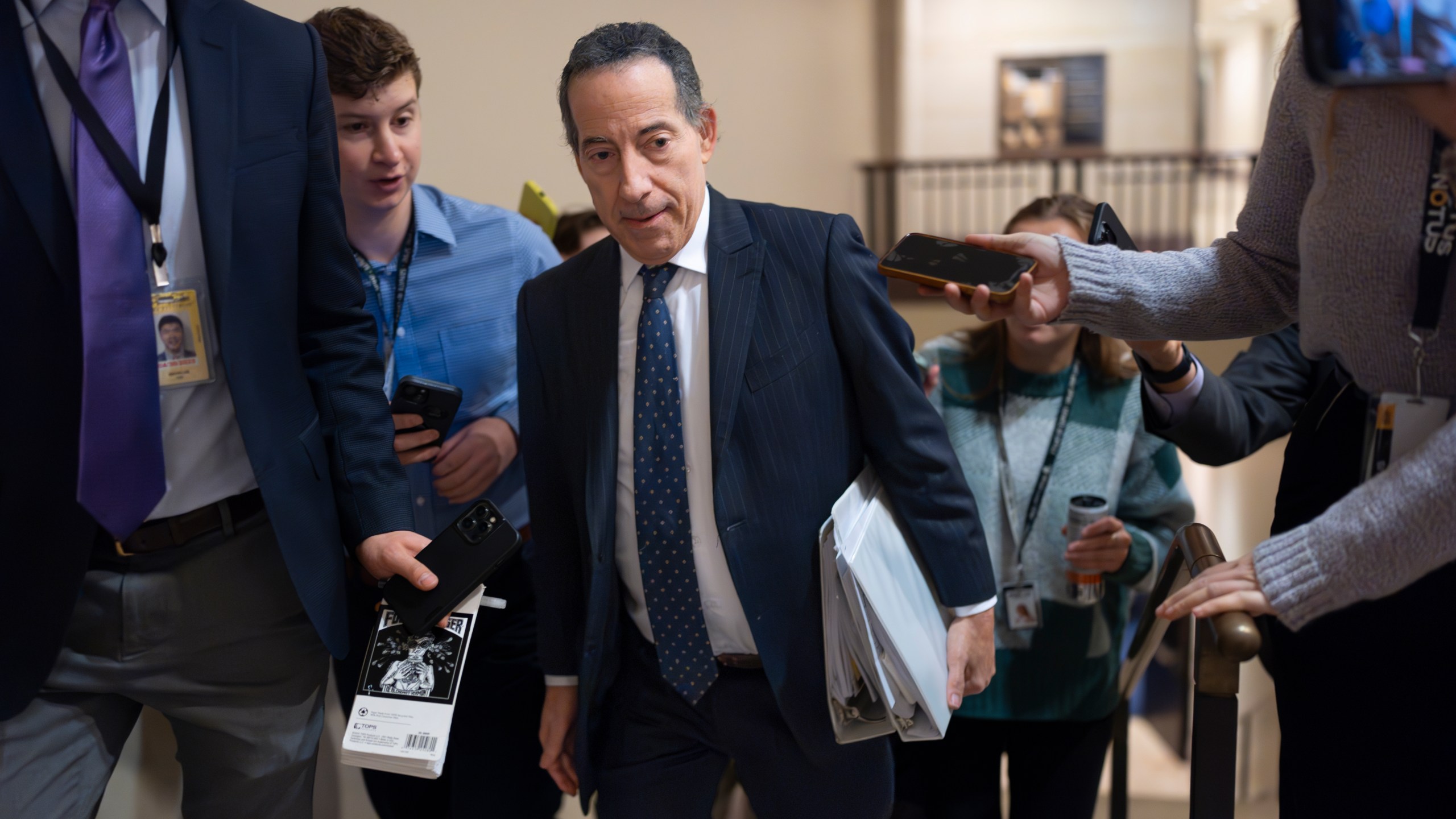 FILE - Rep. Jamie Raskin, D-Md., the ranking member of the House Oversight and Accountability Committee, talks with reporters at the Capitol in Washington, Dec. 19, 2024. (AP Photo/J. Scott Applewhite, File)