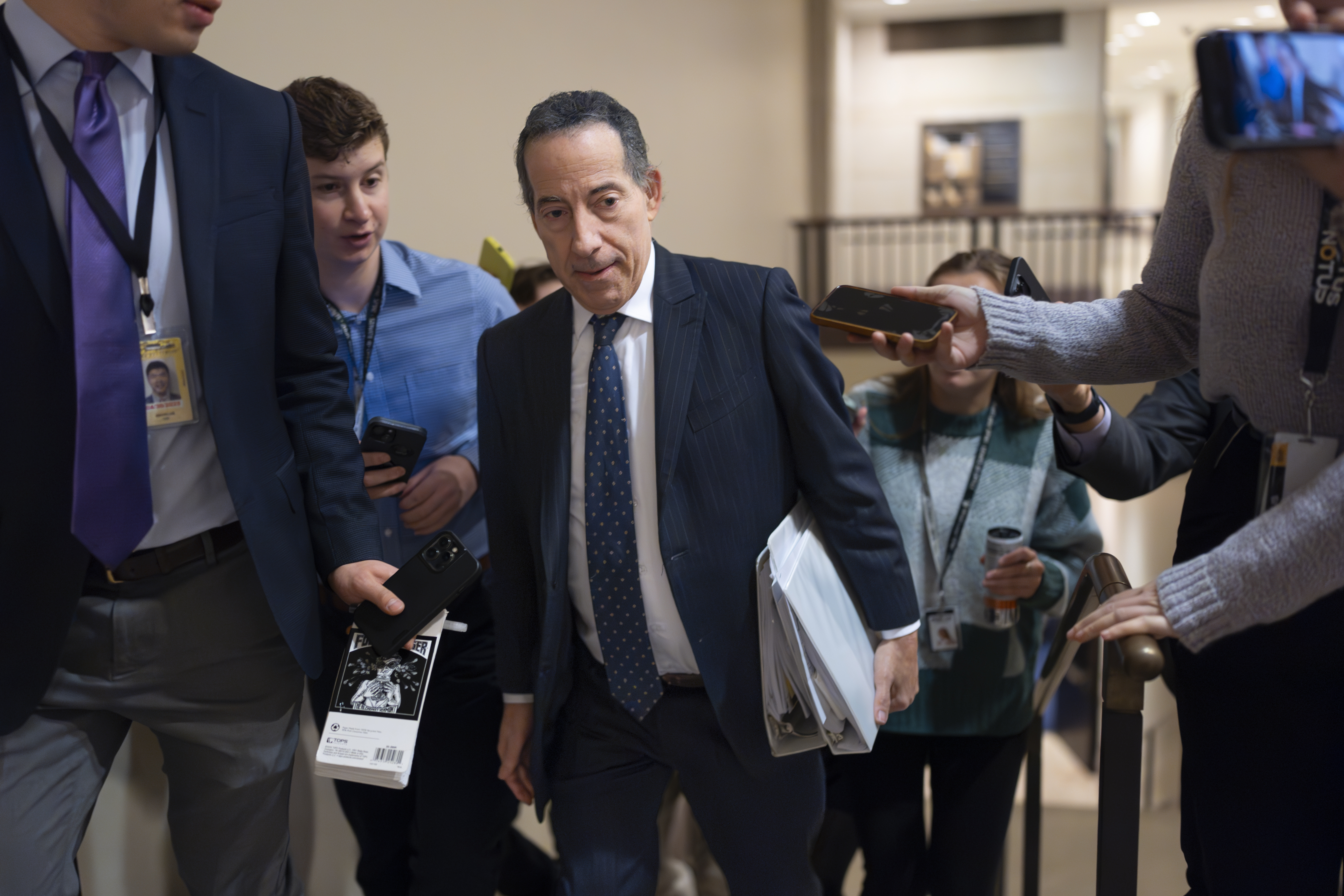 FILE - Rep. Jamie Raskin, D-Md., the ranking member of the House Oversight and Accountability Committee, talks with reporters at the Capitol in Washington, Dec. 19, 2024. (AP Photo/J. Scott Applewhite, File)