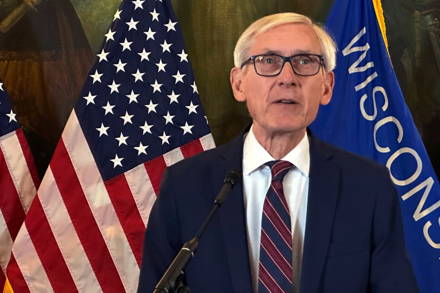 Wisconsin Gov. Tony Evers announces a plan that would allow people to repeal and enact state law without legislative involvement during a news conference in the state Capitol building in Madison on Friday, Jan. 3, 2025 (AP Photo/Todd Richmond)