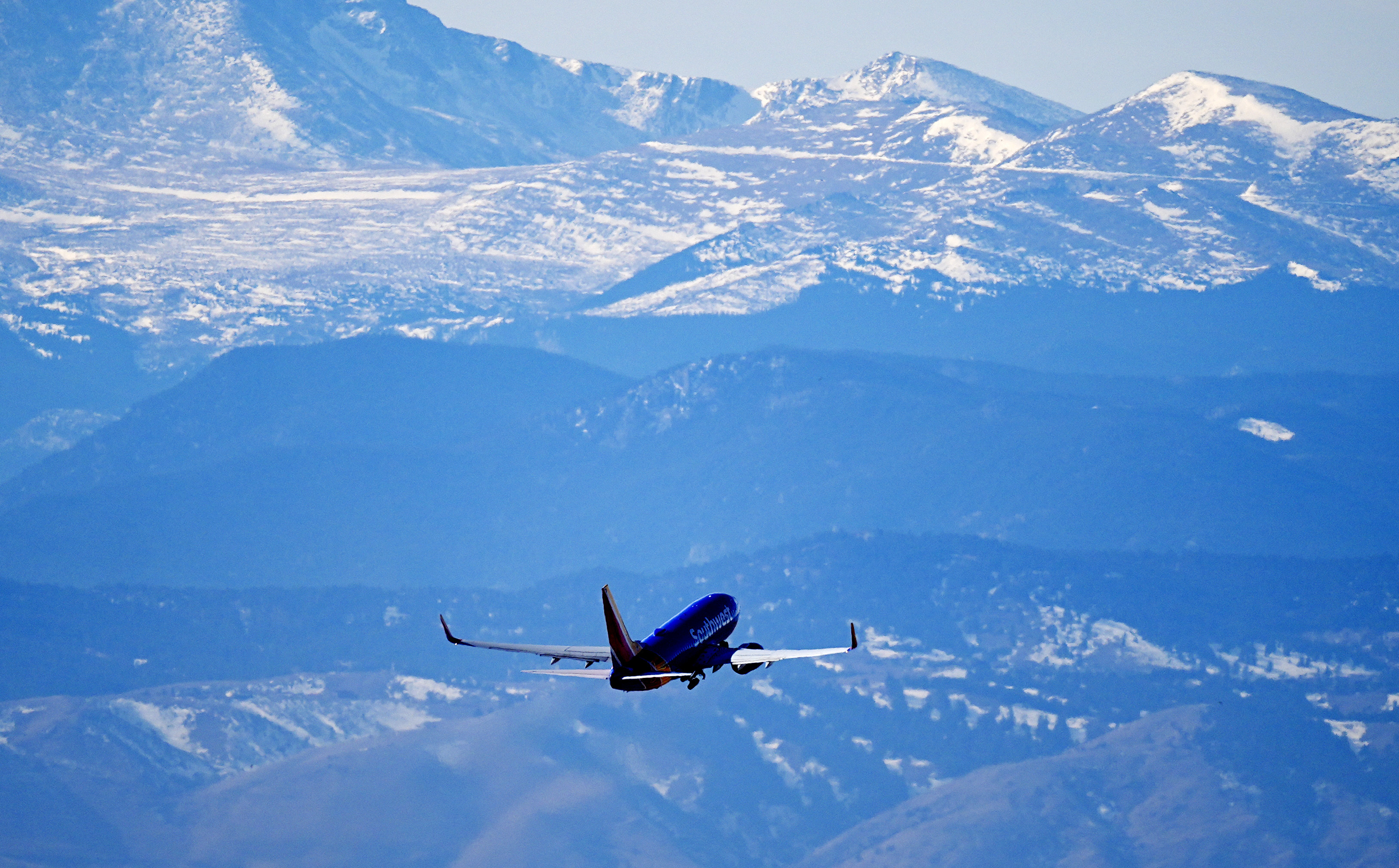 Southwest Airlines jetliner takes off from Denver International Airport, Tuesday, Dec. 24, 2024, in Denver. (AP Photo/David Zalubowski)