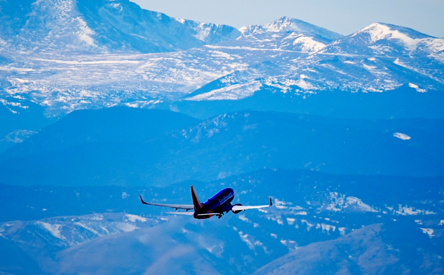 Southwest Airlines jetliner takes off from Denver International Airport, Tuesday, Dec. 24, 2024, in Denver. (AP Photo/David Zalubowski)