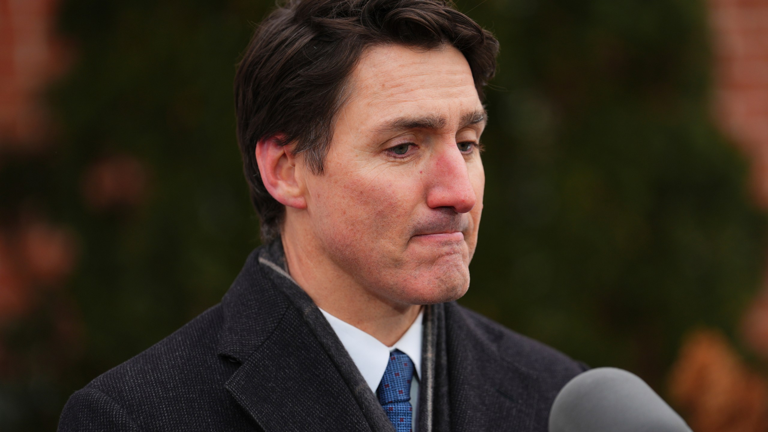 Canada Prime Minister Justin Trudeau announces his resignation as Liberal leader and prime minister outside Rideau Cottage in Ottawa on Monday, Jan. 6, 2025. (Sean Kilpatrick/The Canadian Press via AP)