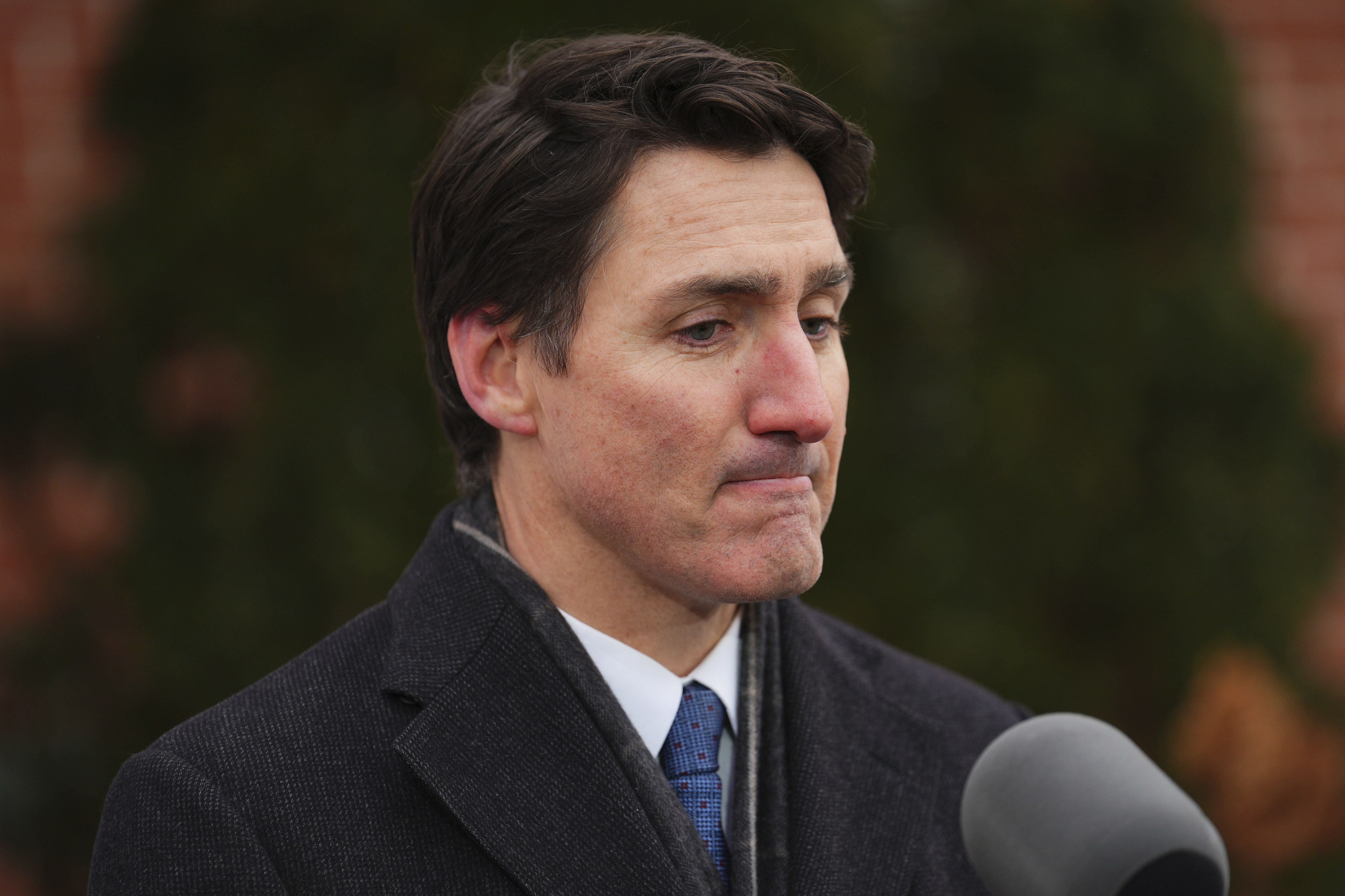 Canada Prime Minister Justin Trudeau announces his resignation as Liberal leader and prime minister outside Rideau Cottage in Ottawa on Monday, Jan. 6, 2025. (Sean Kilpatrick/The Canadian Press via AP)