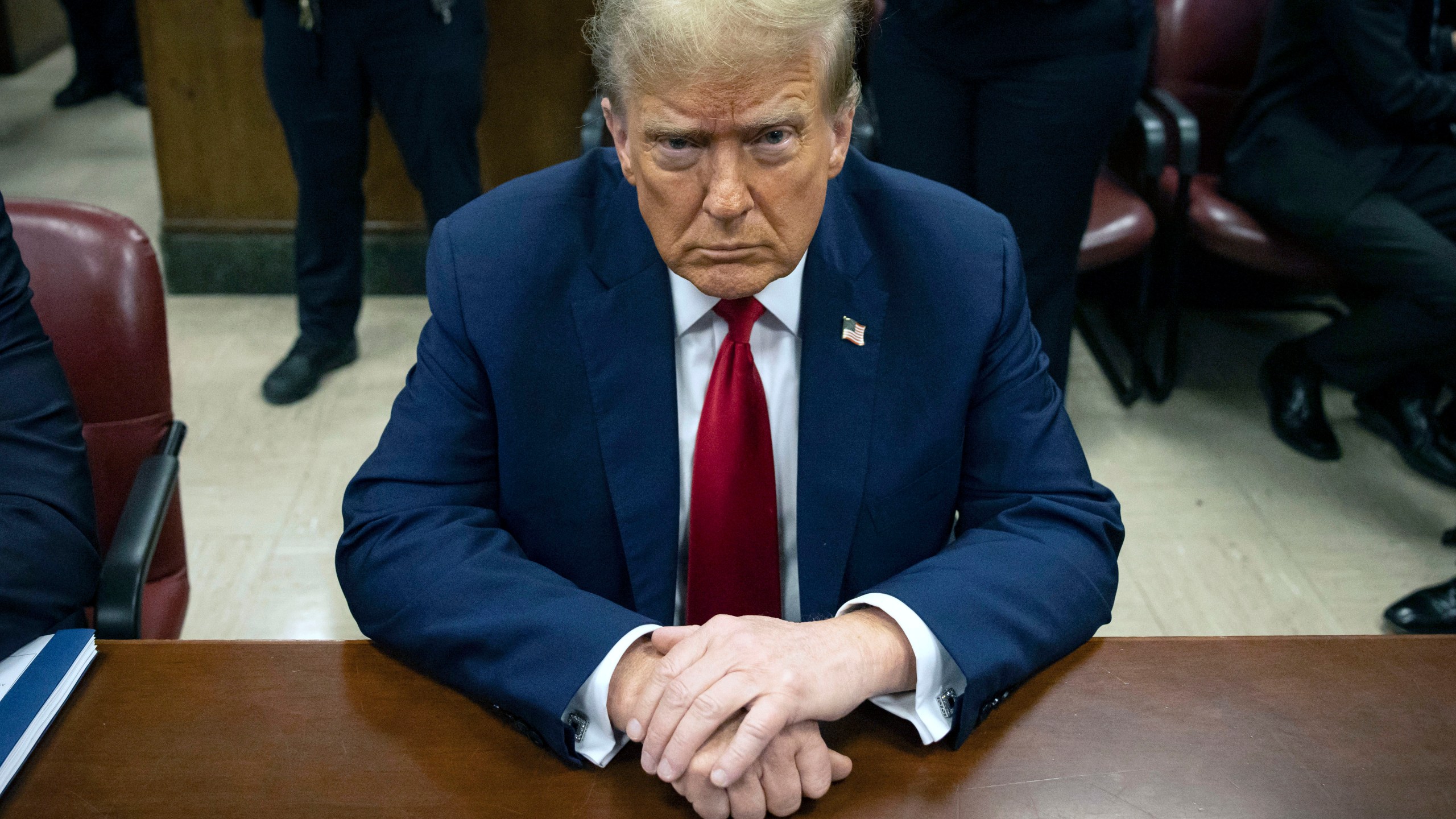 FILE - Former President Donald Trump waits for the start of proceedings in Manhattan criminal court, April 23, 2024, in New York. (AP Photo/Yuki Iwamura, Pool, File)