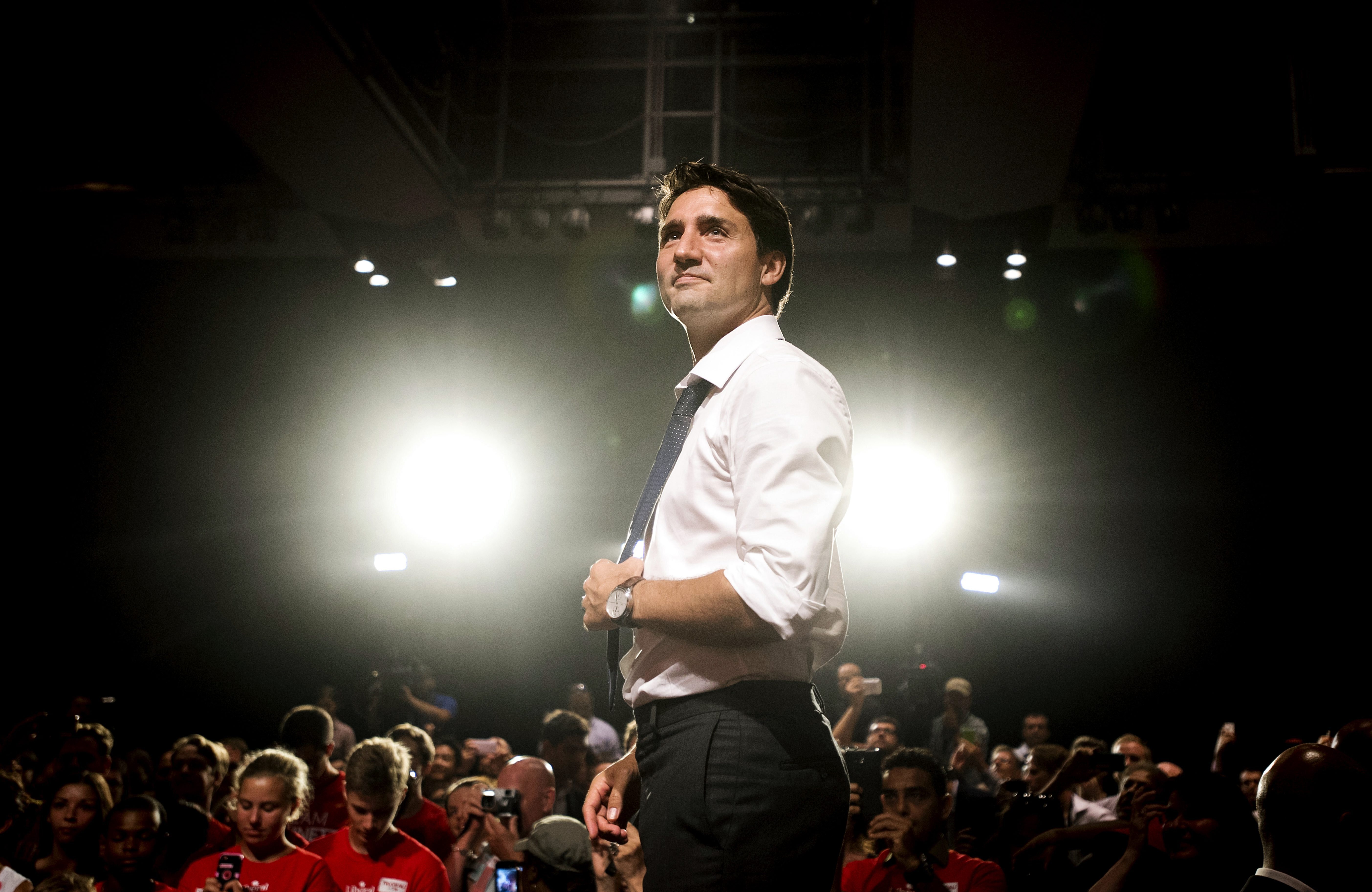 FILE - Federal Liberal Leader Justin Trudeau speaks to supporters during a campaign stop in Toronto on Aug. 17, 2015. (Darren Calabrese/The Canadian Press via AP, File)