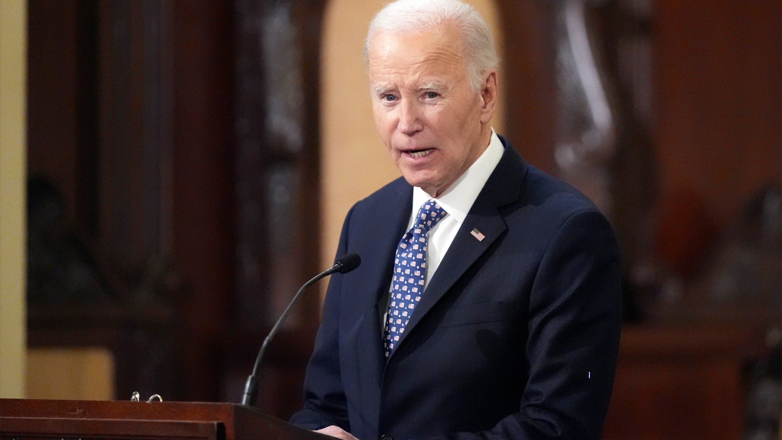 President Joe Biden speaks during an interfaith prayer service for the victims of the deadly New Years truck attack, at St. Louis Cathedral in New Orleans, Monday, Jan. 6, 2025. (AP Photo/Gerald Herbert)