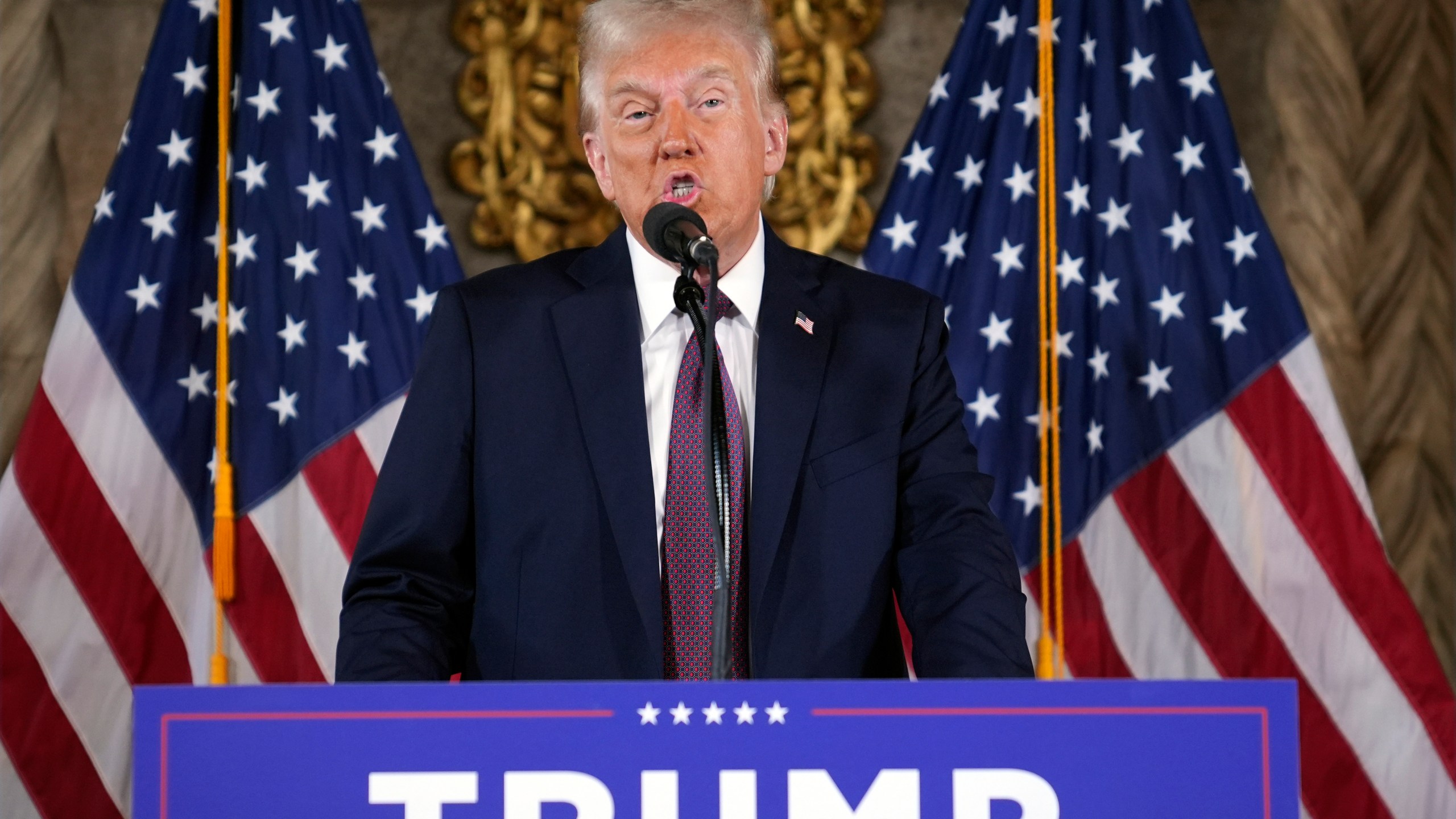 President-elect Donald Trump speaks during a news conference at Mar-a-Lago, Tuesday, Jan. 7, 2024, in Palm Beach, Fla. (AP Photo/Evan Vucci)