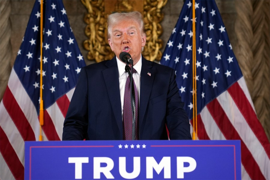 President-elect Donald Trump speaks during a news conference at Mar-a-Lago, Tuesday, Jan. 7, 2024, in Palm Beach, Fla. (AP Photo/Evan Vucci)