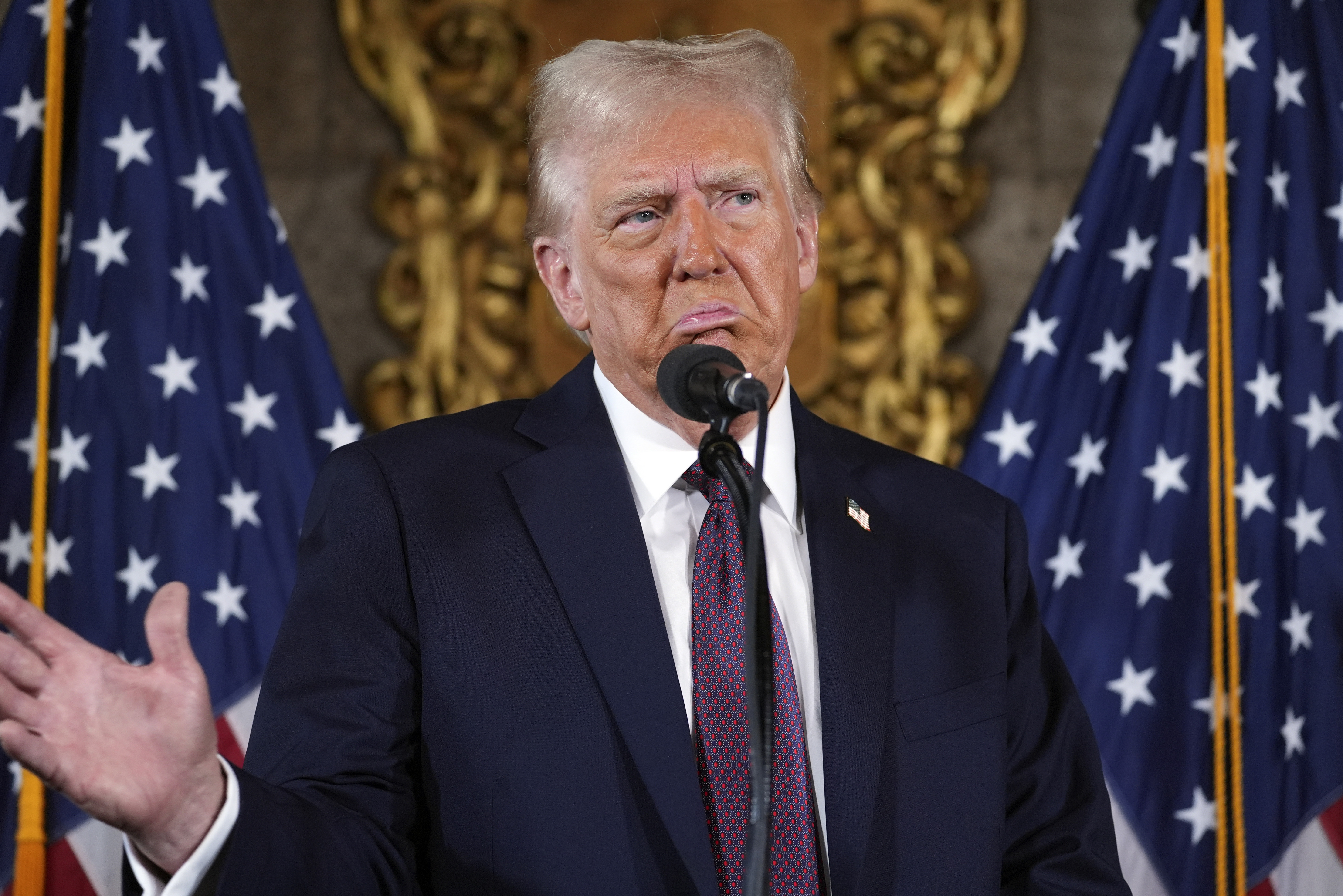 President-elect Donald Trump speaks during a news conference at Mar-a-Lago, Tuesday, Jan. 7, 2025, in Palm Beach, Fla. (AP Photo/Evan Vucci)