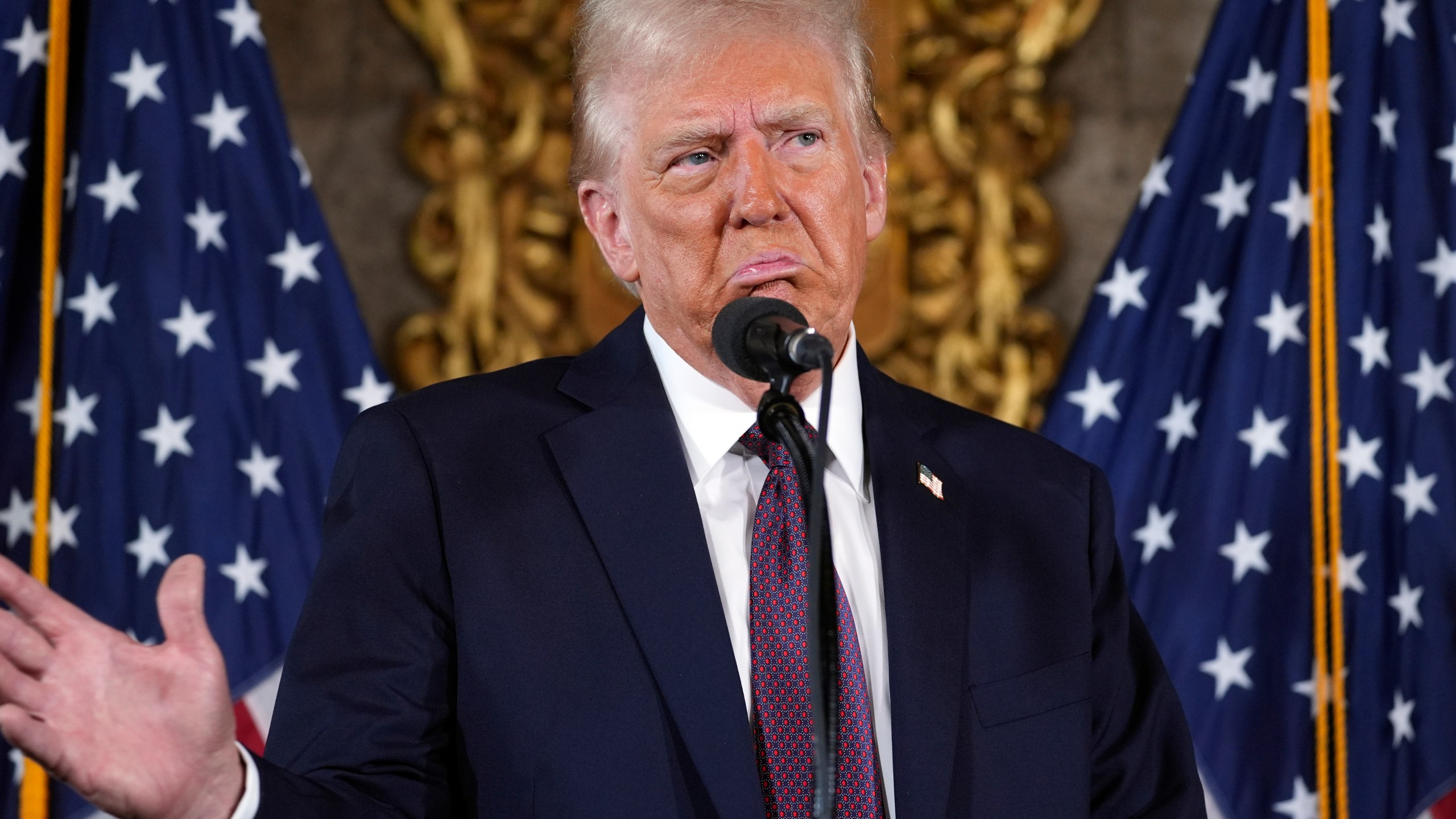 President-elect Donald Trump speaks during a news conference at Mar-a-Lago, Tuesday, Jan. 7, 2025, in Palm Beach, Fla. (AP Photo/Evan Vucci)