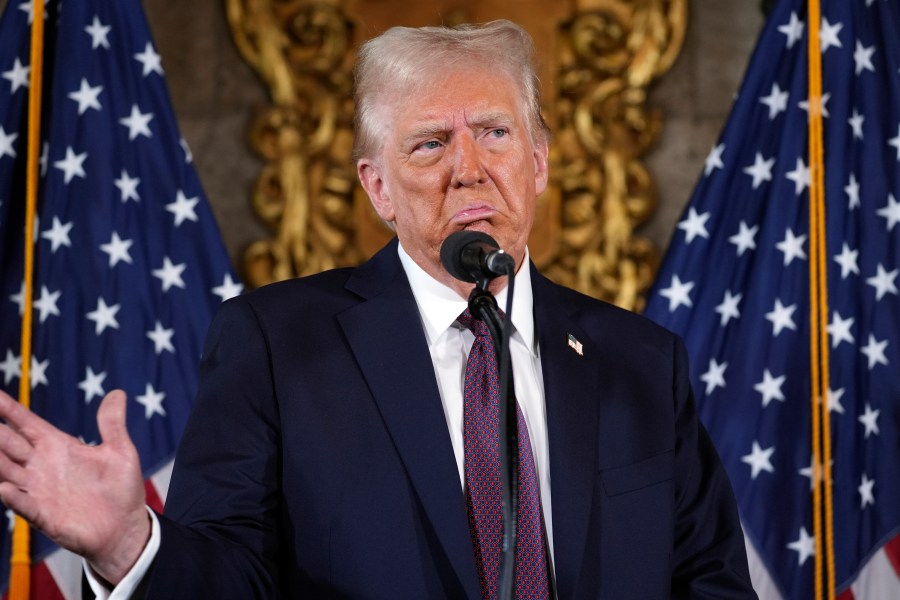 President-elect Donald Trump speaks during a news conference at Mar-a-Lago, Tuesday, Jan. 7, 2025, in Palm Beach, Fla. (AP Photo/Evan Vucci)