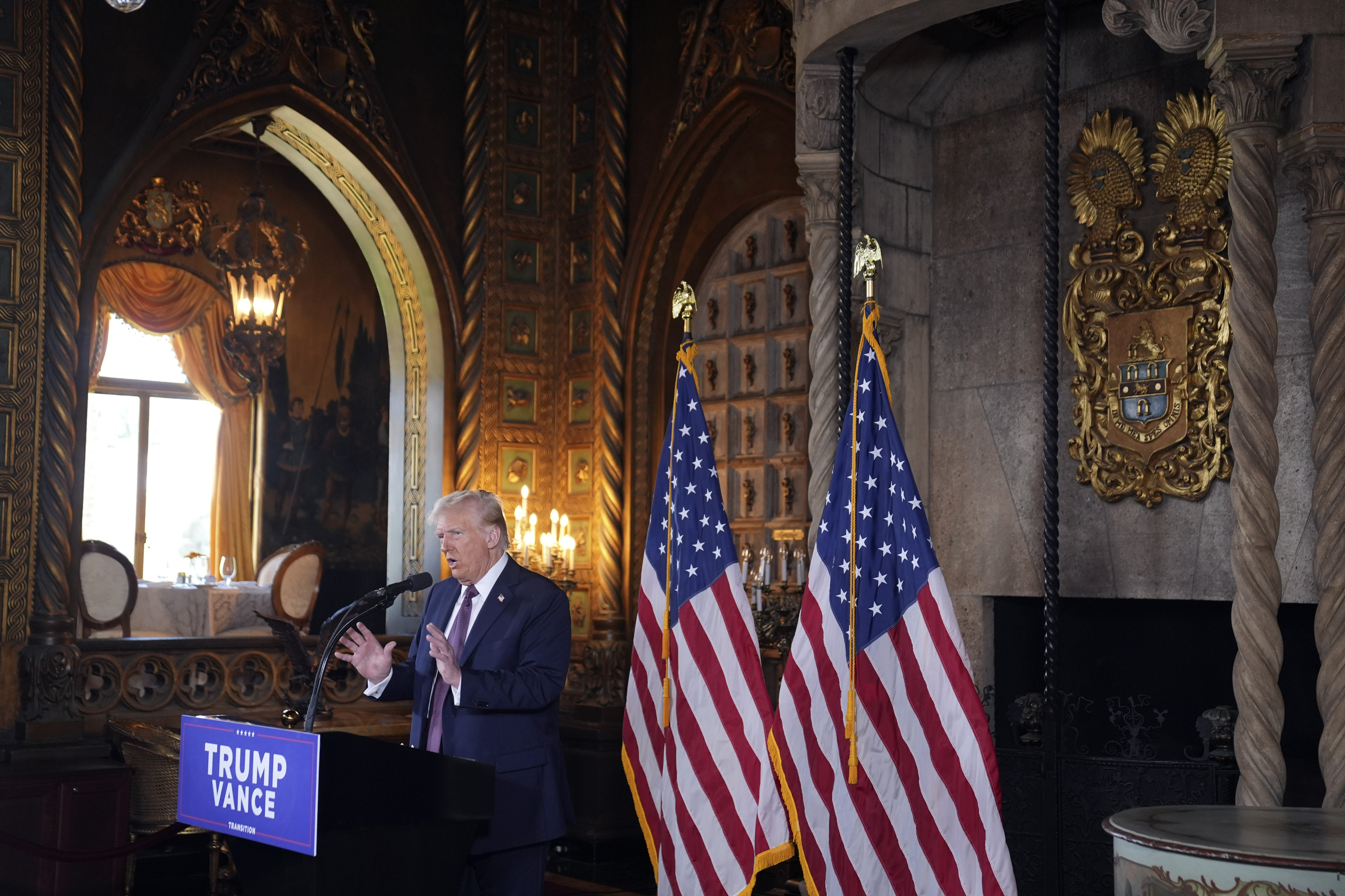 President-elect Donald Trump speaks during a news conference at Mar-a-Lago, Tuesday, Jan. 7, 2025, in Palm Beach, Fla. (AP Photo/Evan Vucci)