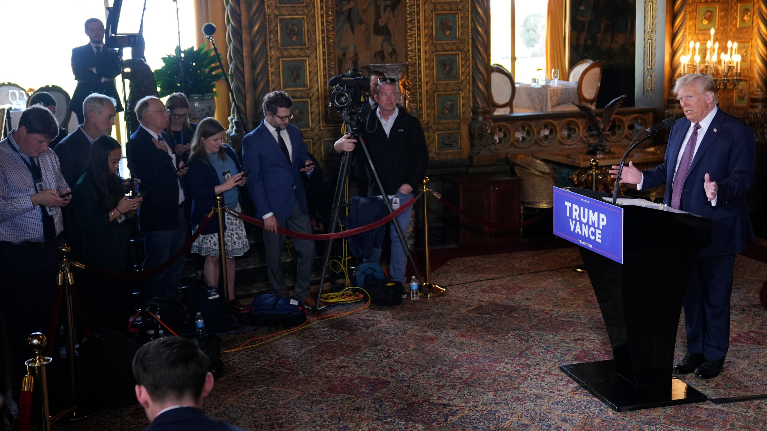 President-elect Donald Trump speaks during a news conference at Mar-a-Lago, Tuesday, Jan. 7, 2025, in Palm Beach, Fla. (AP Photo/Evan Vucci)