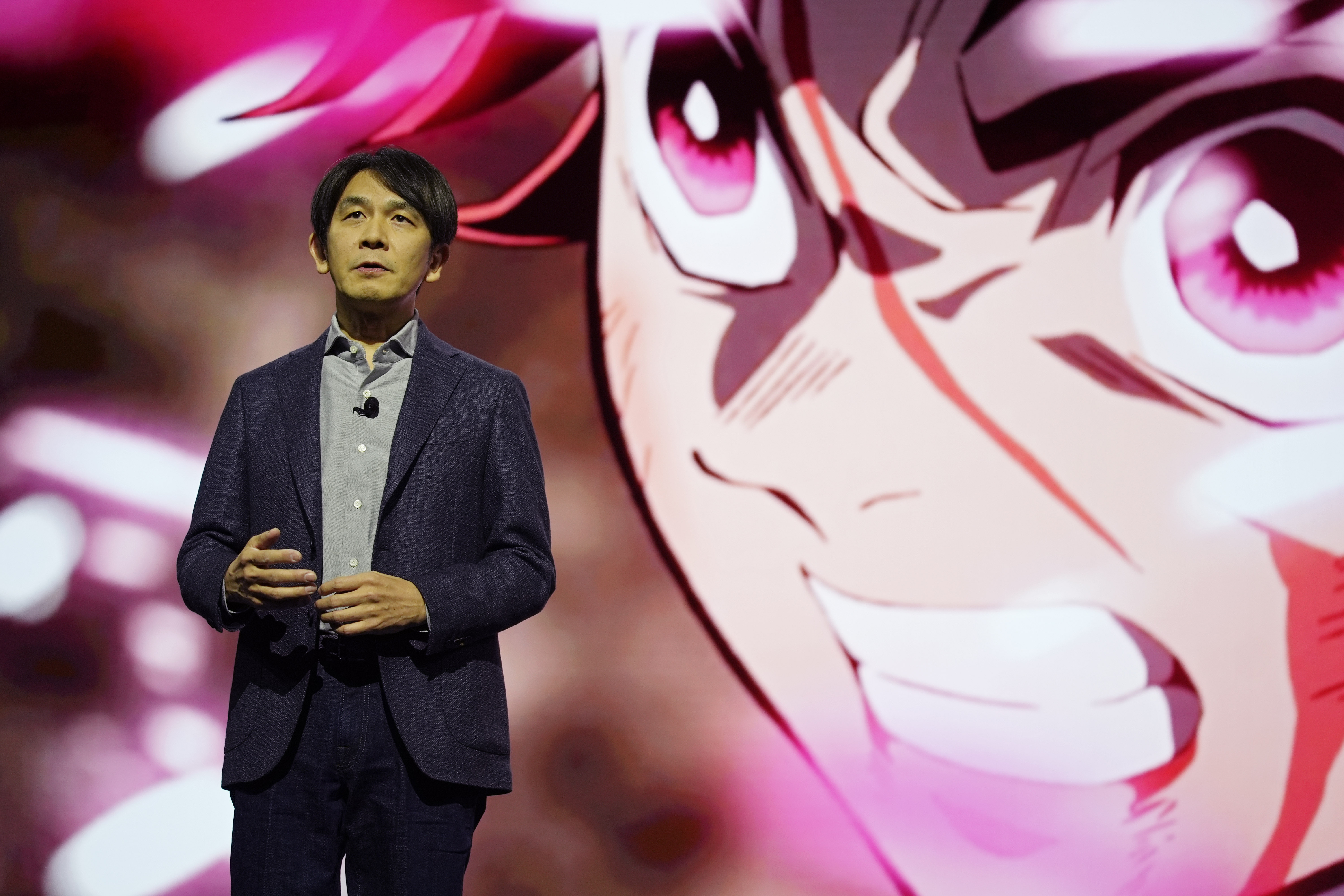 Atsuhiro Iwakami, president of Aniplex, speaks during a Sony news conference ahead of the CES tech show Monday, Jan. 6, 2025, in Las Vegas. (AP Photo/John Locher)