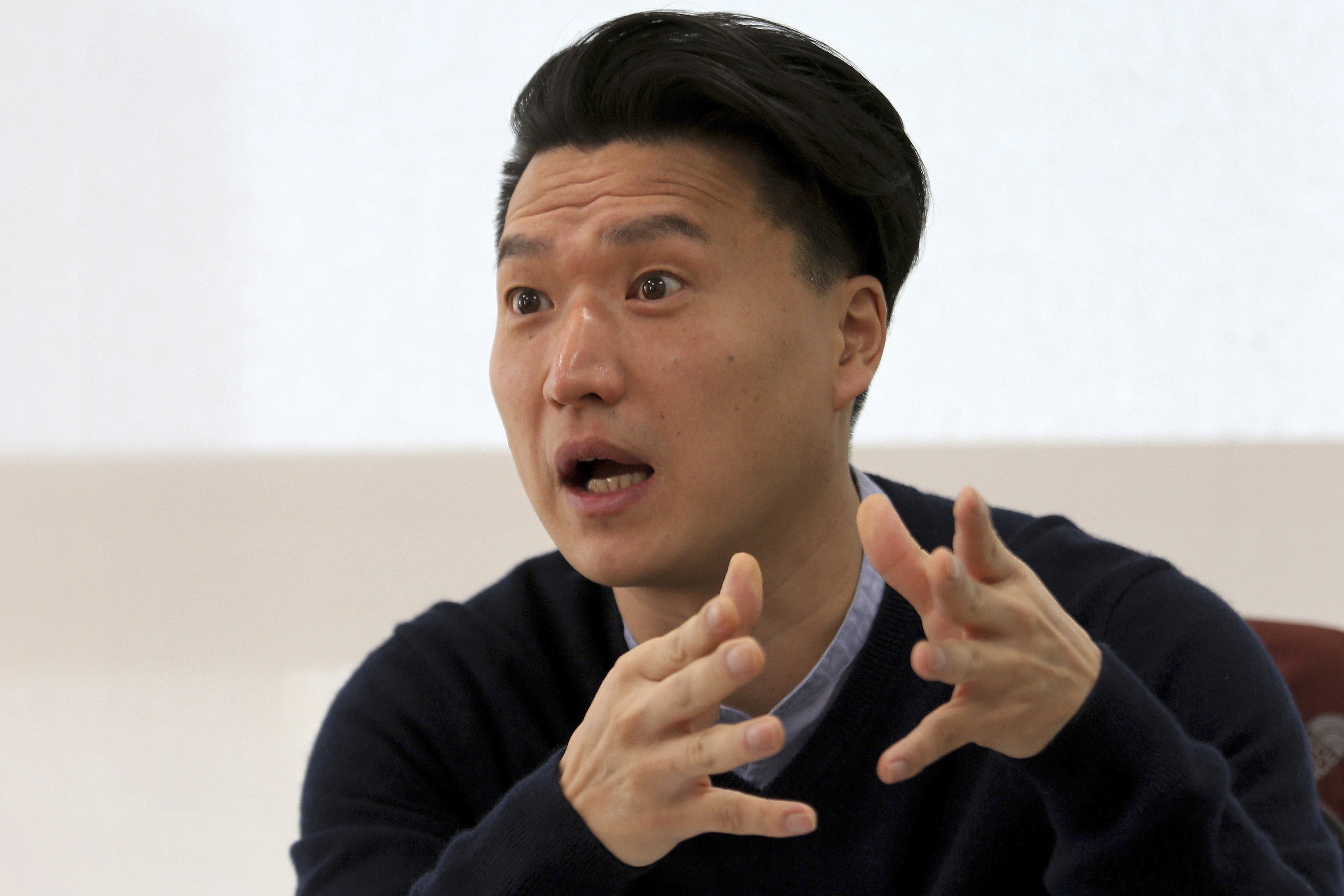 FILE - South Korean adoptee Adam Crapser speaks during an interview in Seoul, South Korea, on Jan. 2, 2019. (AP Photo/Ahn Young-joon, File)