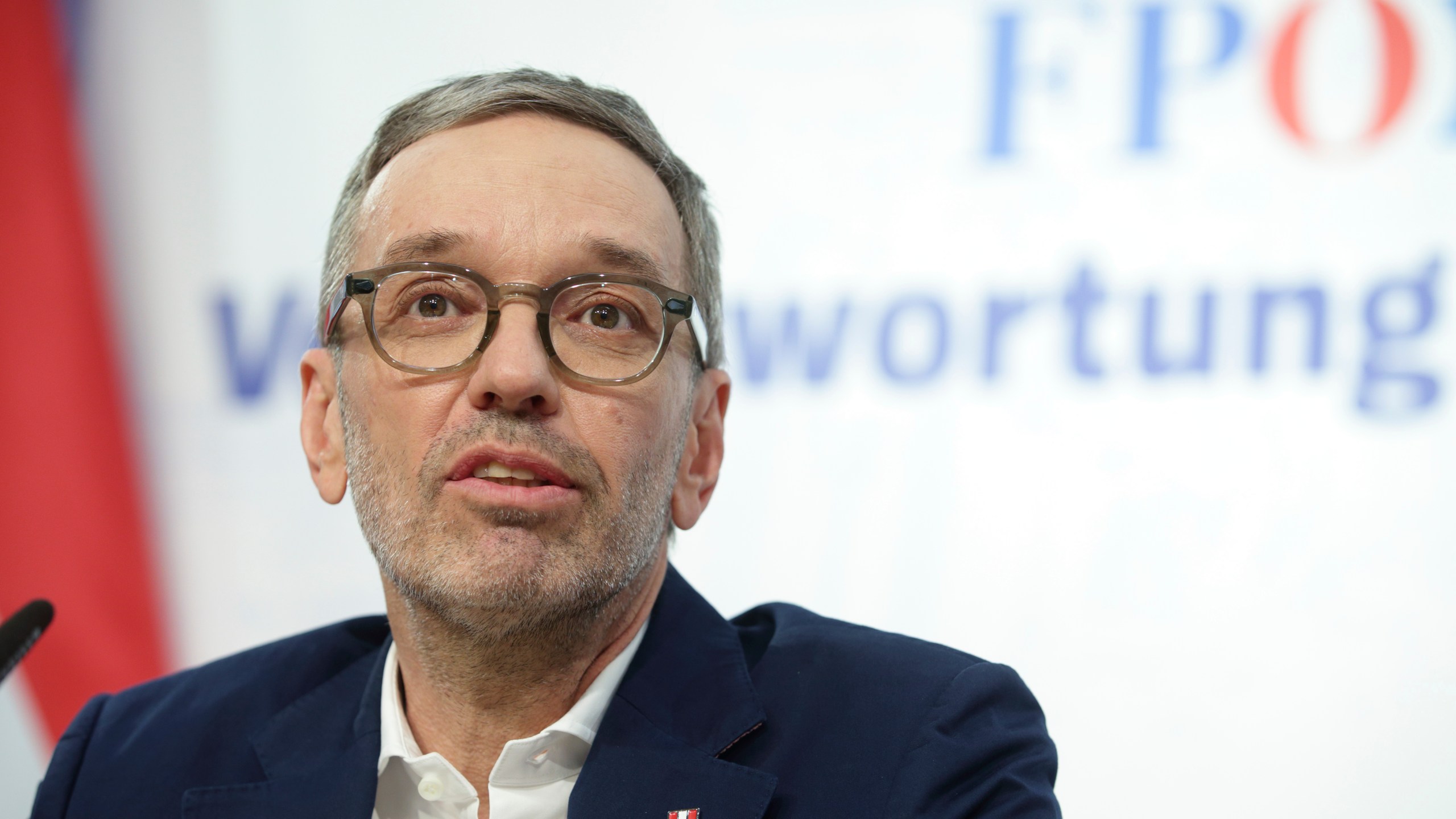 The leader of Austria's Freedom Party, Herbert Kickl, addresses a news conference, in Vienna, Austria, Tuesday, Jan 7, 2025. Herbert Kickl received a mandate Monday to try to form a new government. (AP Photo/Heinz-Peter Bader)