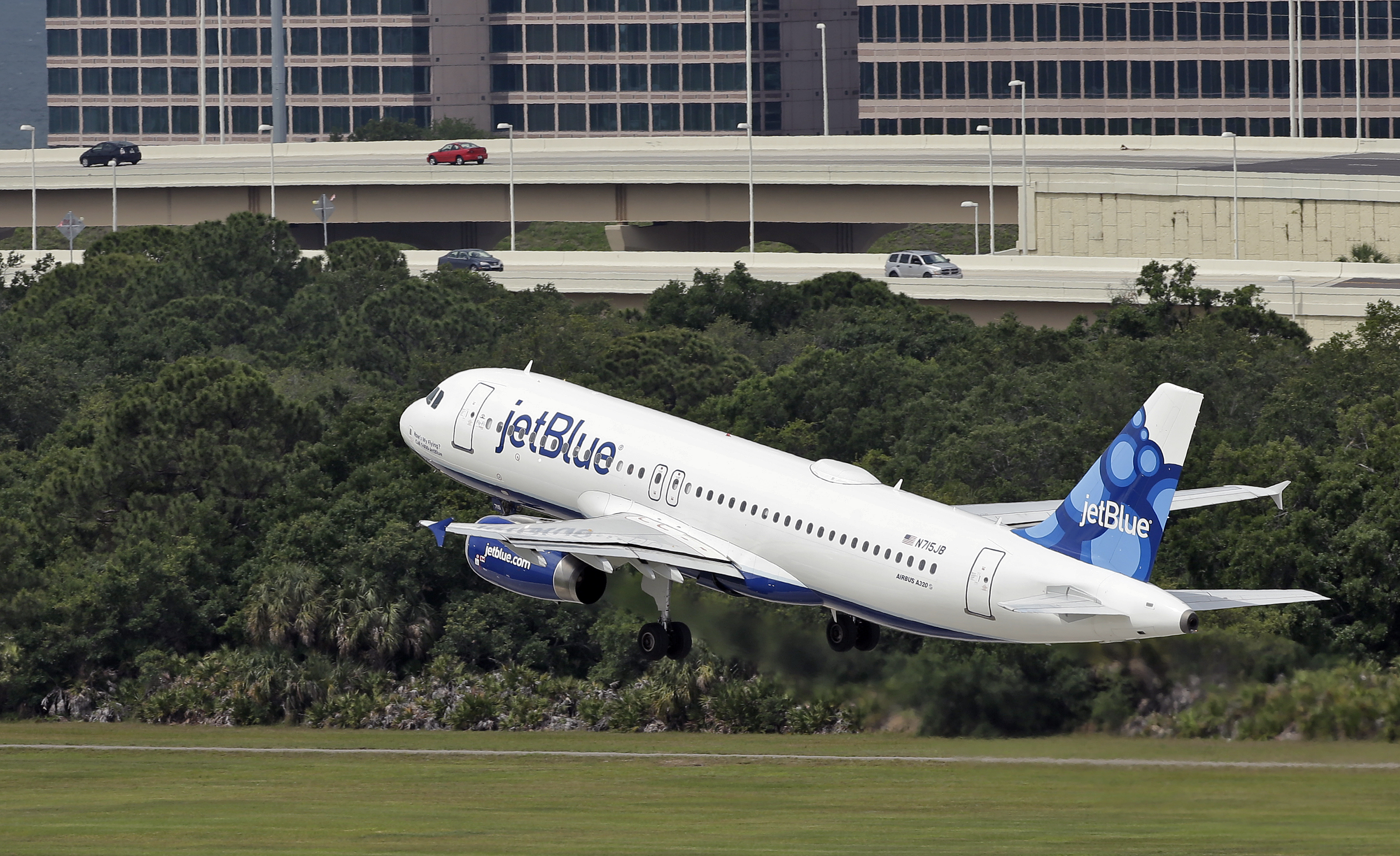 FILE - A JetBlue Airways Airbus A320-232 takes off from the Tampa International Airport in Tampa, Fla., May 15, 2014 (AP Photo/Chris O'Meara, File)