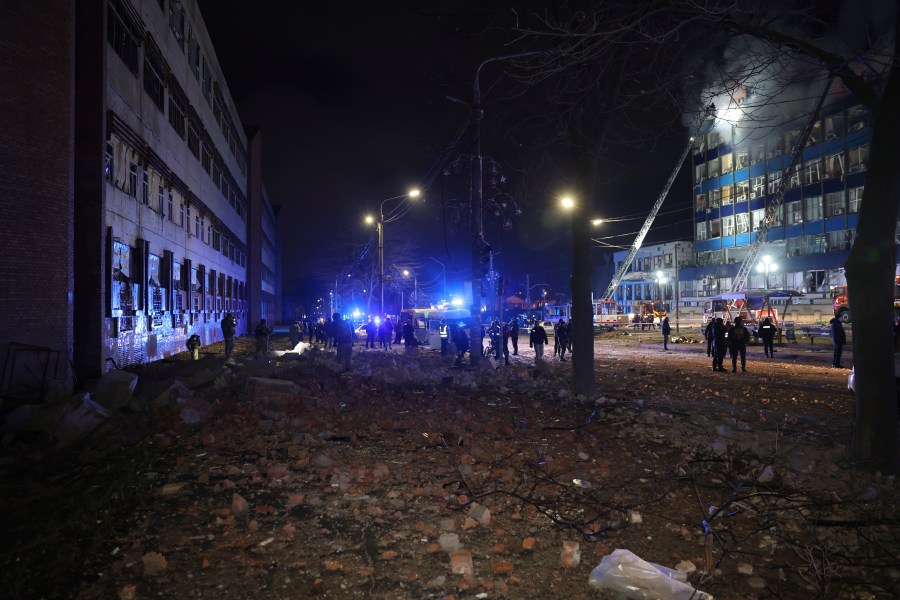 Rescuers work at the site of a Russian airstrike in Zaporizhzhia, Ukraine, Wednesday Jan. 8, 2025. (AP Photo/Oleg Movchaniuk)