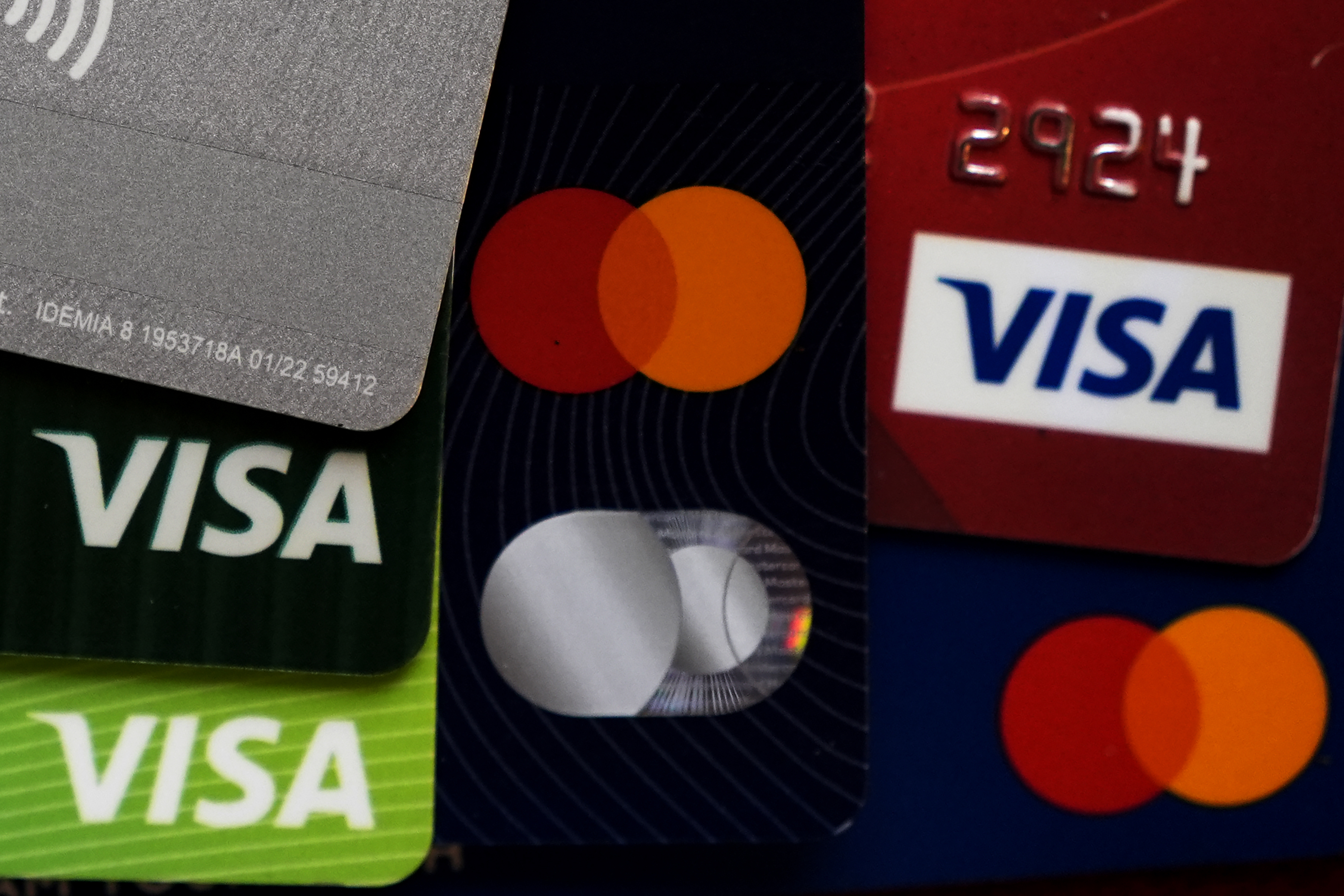 FILE - Several VISA and MASTER credit cards are shown in Buffalo Grove, Ill., Thursday, Feb. 8, 2024. (AP Photo/Nam Y. Huh, File)