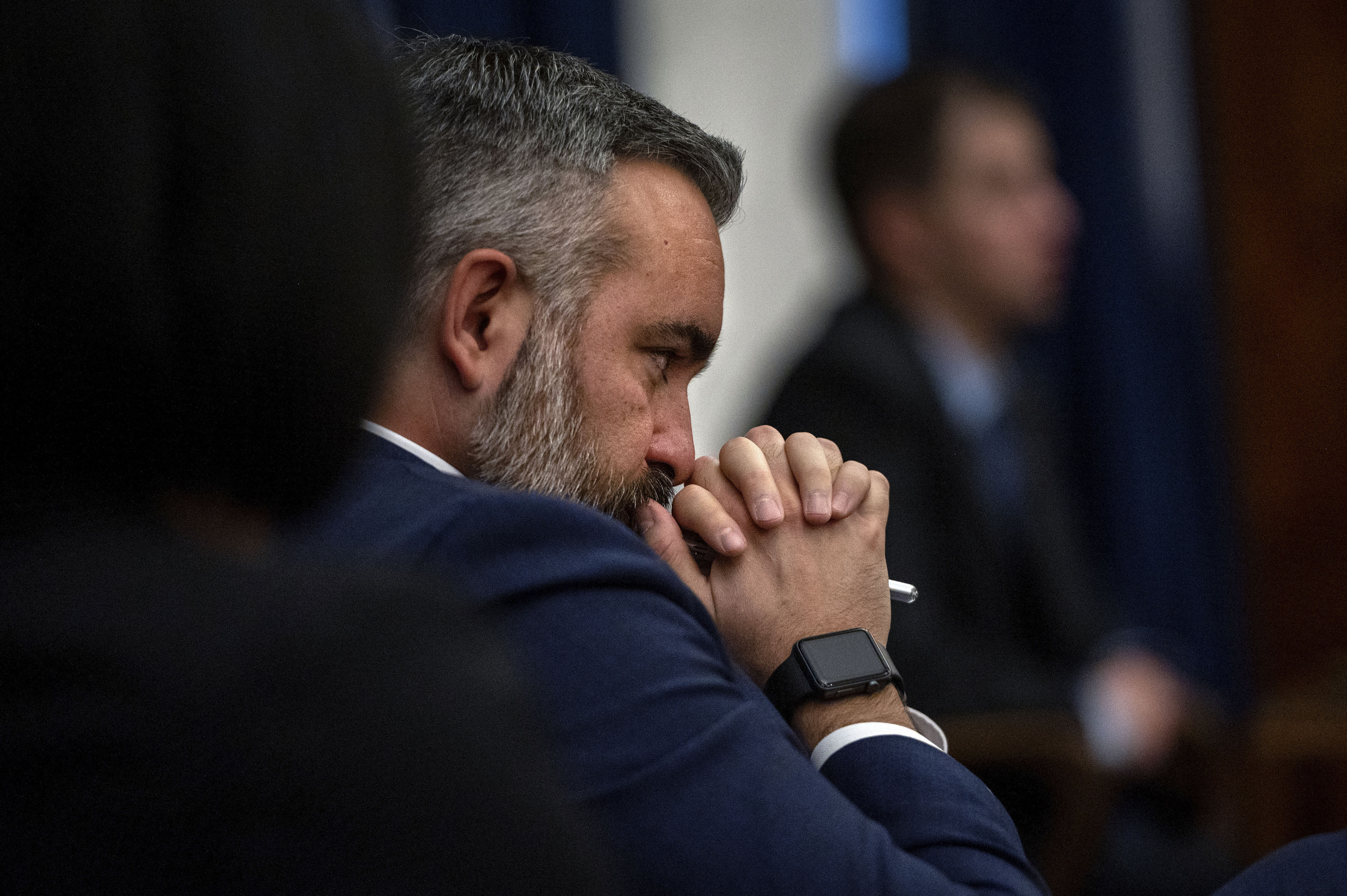 FILE - New Mexico Attorney General Raul Torrez listens to oral arguments dealing with local municipalities implementing ordinances restricting abortion, Dec. 13, 2023 in Santa Fe, N.M. . (Eddie Moore/The Albuquerque Journal via AP, file)