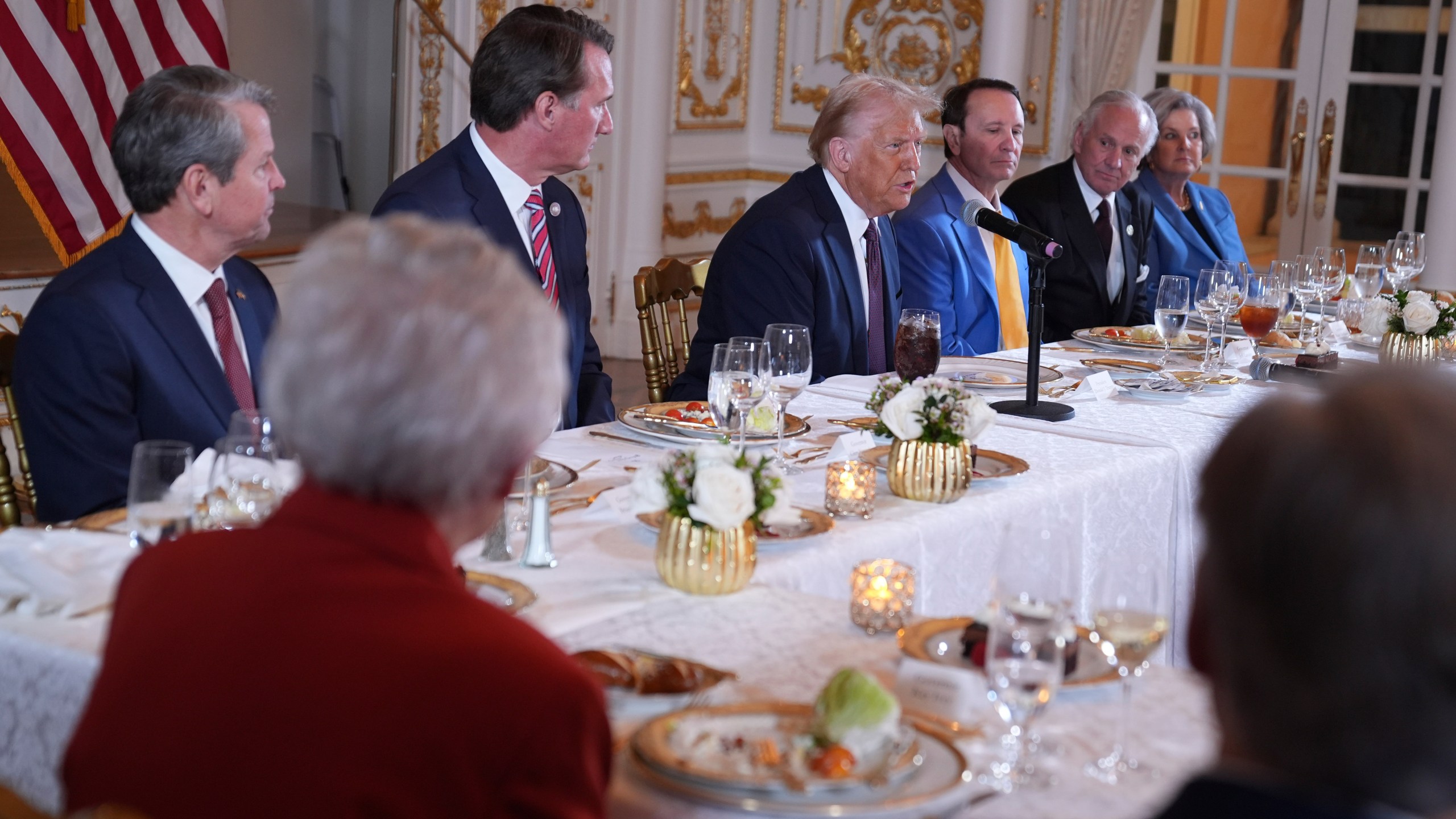 President-elect Donald Trump speaks during a meeting with Republican governors at Mar-a-Lago, Thursday, Jan. 9, 2025, in Palm Beach, Fla. (AP Photo/Evan Vucci)