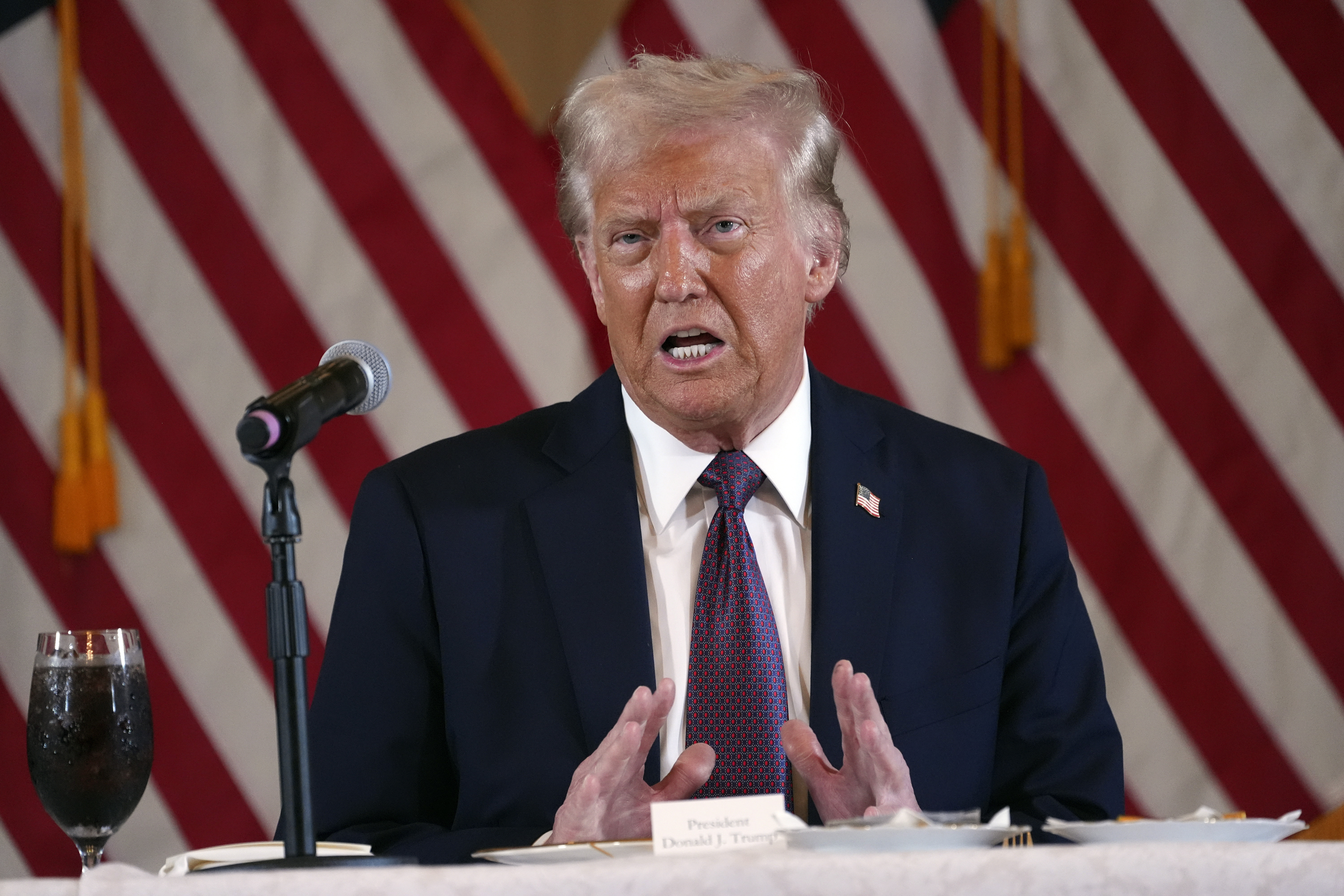 President-elect Donald Trump speaks during a meeting with Republican governors at Mar-a-Lago, Thursday, Jan. 9, 2025, in Palm Beach, Fla. (AP Photo/Evan Vucci)