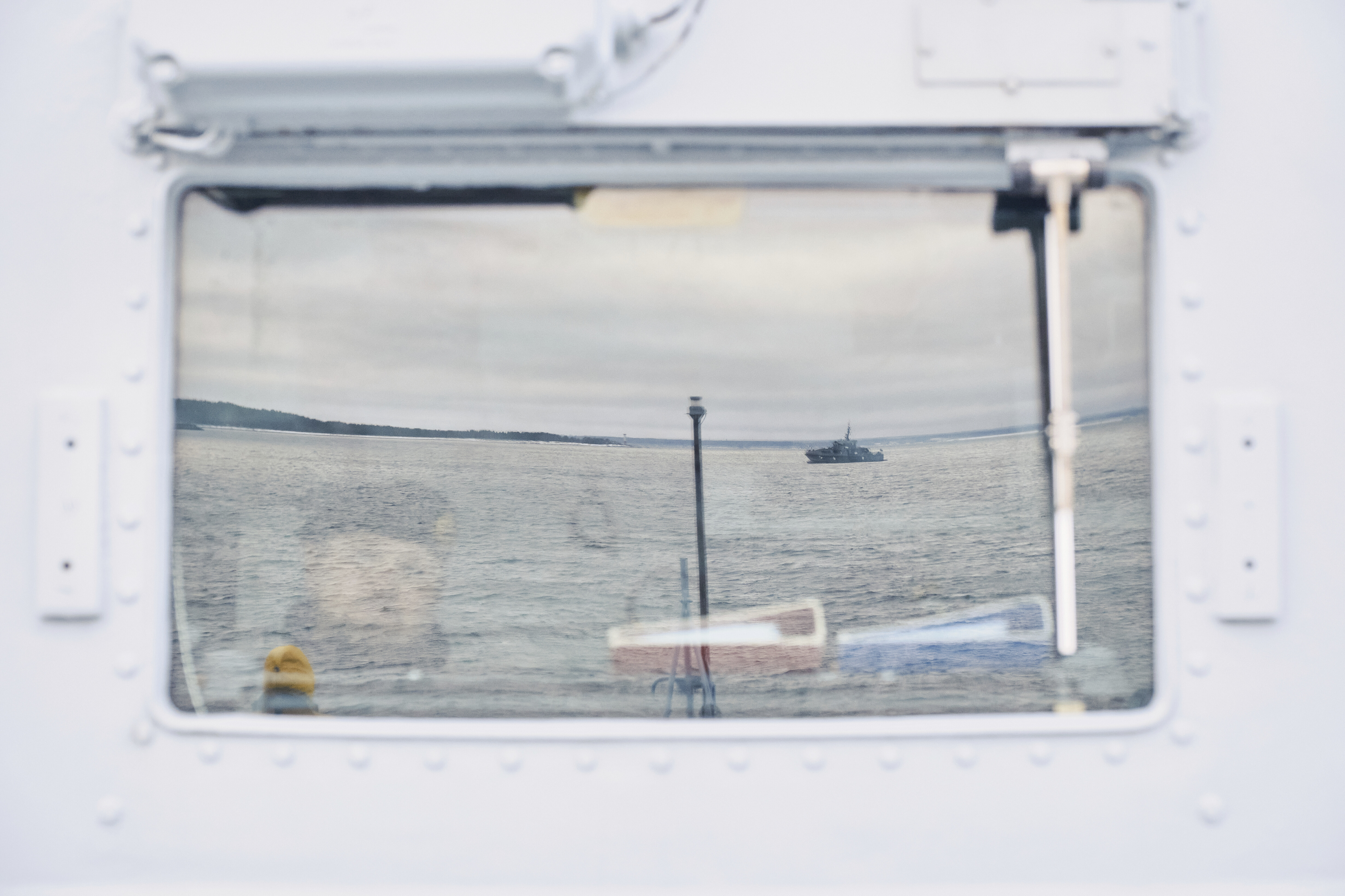 An Estonian naval ship sails in the Baltic Sea on Thursday, Jan. 9, 2025, as part of stepped-up NATO patrols in the region following suspected sabotage of undersea cables. (AP Photo/Hendrik Osula)