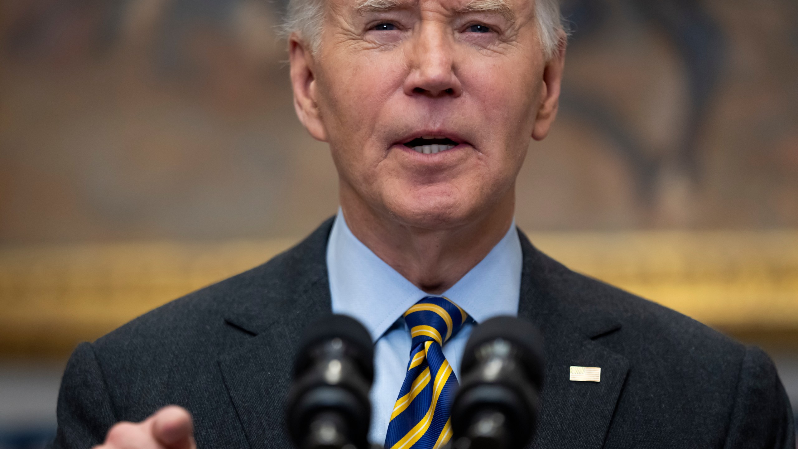 President Joe Biden speaks in the Roosevelt Room at the White House in Washington, Friday, Jan. 10, 2025. (AP Photo/Ben Curtis)