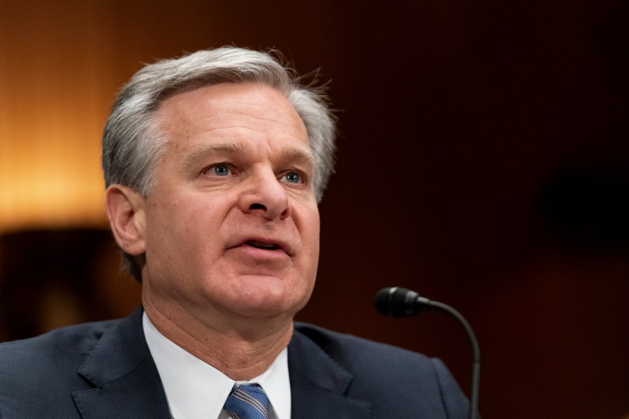 FILE - FBI Director Christopher Wray testifies during a Senate Homeland Security and Governmental Affairs Committee hearing, Oct. 31, 2023, on Capitol Hill in Washington. (AP Photo/Stephanie Scarbrough, File)