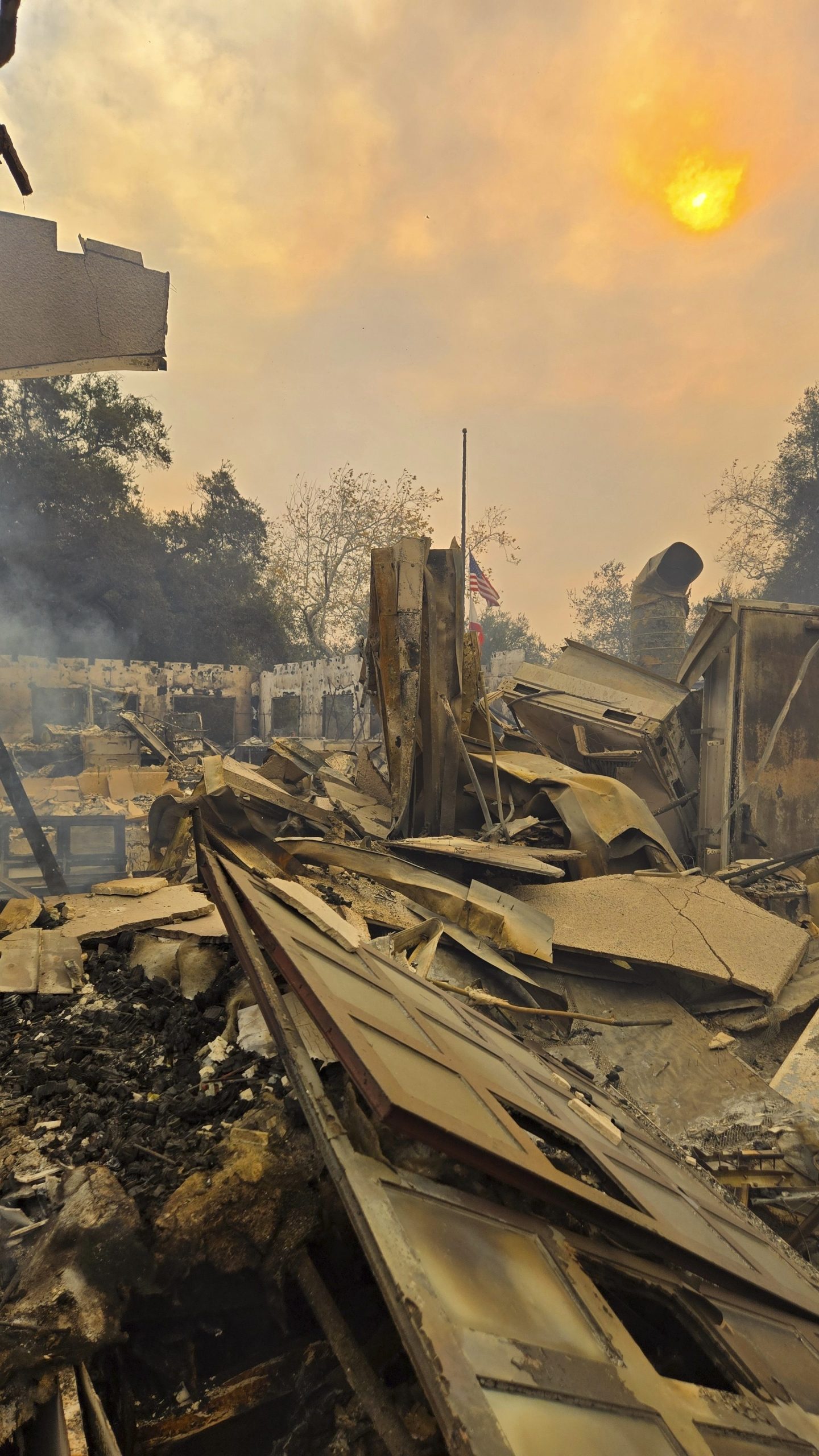 This photo provided by Los Angeles County Department of Parks and Recreation shows wildfire damage at the Eaton Canyon Nature Center on Wednesday, Jan. 8, 2025 Pasadena, Calif. (Los Angeles County Department of Parks and Recreation via AP)