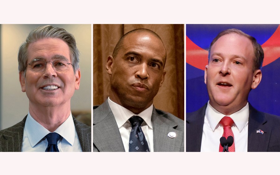 This combination photo of President-elect Donald Trump's nominees who will have confirmation hearings Thursday, Jan. 16, 2025, shows Treasury Secretary nominee Scott Bessent, from left, Housing and Urban Development Secretary nominee Scott Turner and Environmental Protection Agency Administrator nominee Lee Zeldin. (AP Photo)