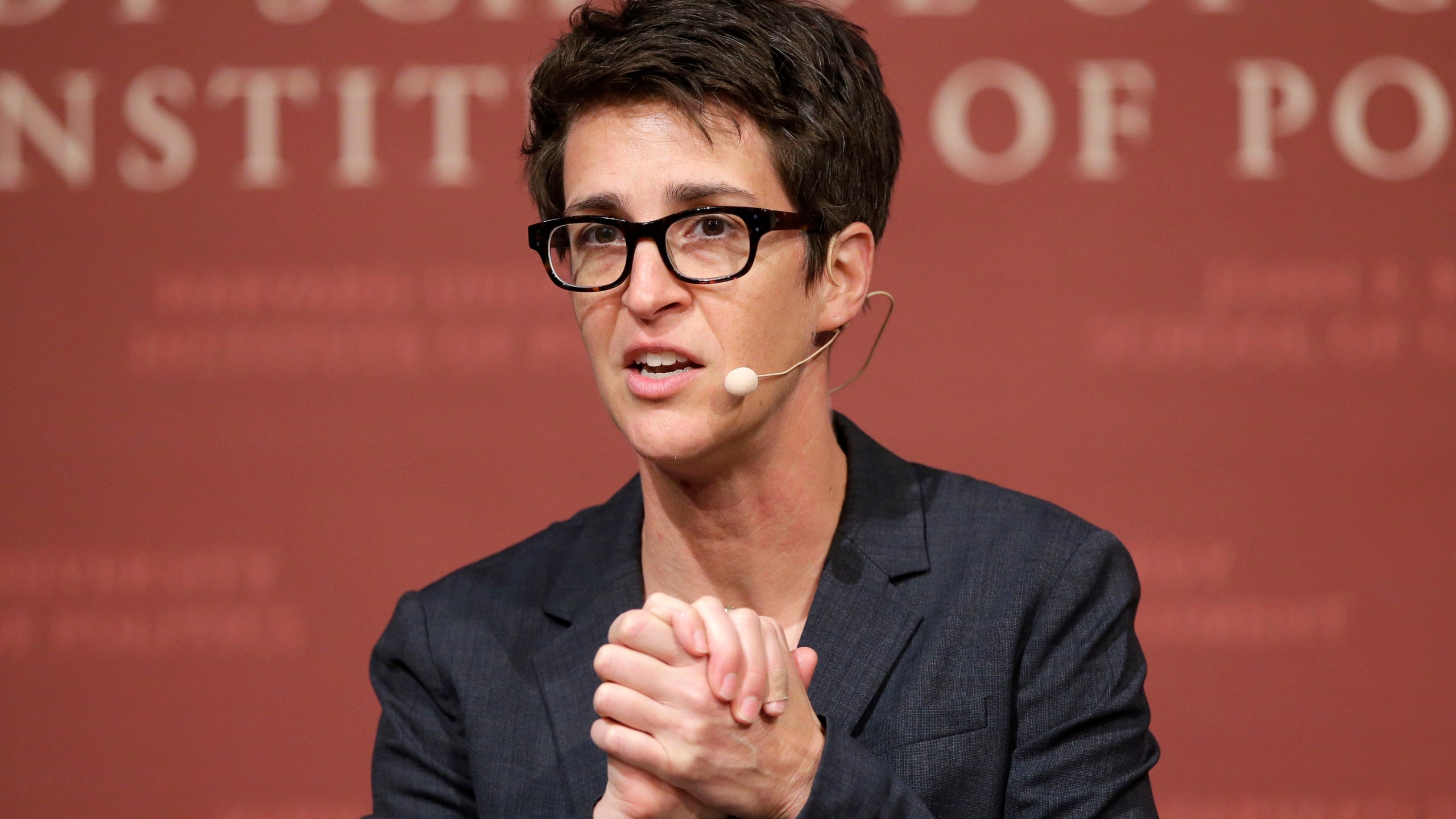 FILE - MSNBC television anchor Rachel Maddow, host of the Rachel Maddow Show, moderates the "Perspectives on National Security" panel on Oct. 16, 2017, in Cambridge, Mass. (AP Photo/Steven Senne, File)