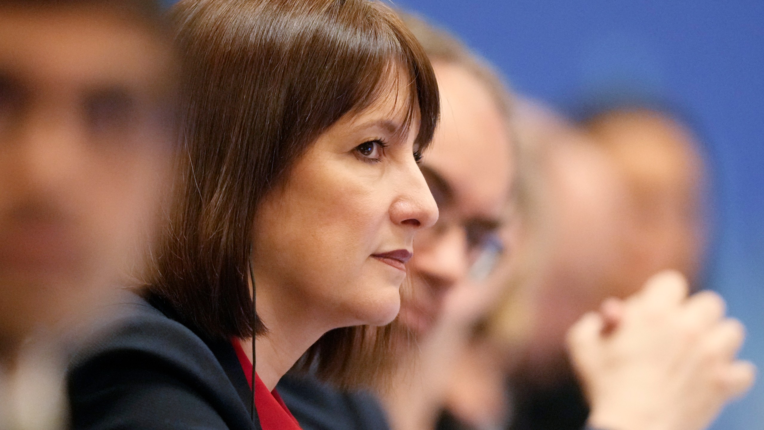 Britain's Chancellor of the Exchequer Rachel Reeves looks on during the 11th China - UK Economy and Finance Dialogue in Beijing, Saturday, Jan. 11, 2025. (AP Photo/Aaron Favila, Pool)